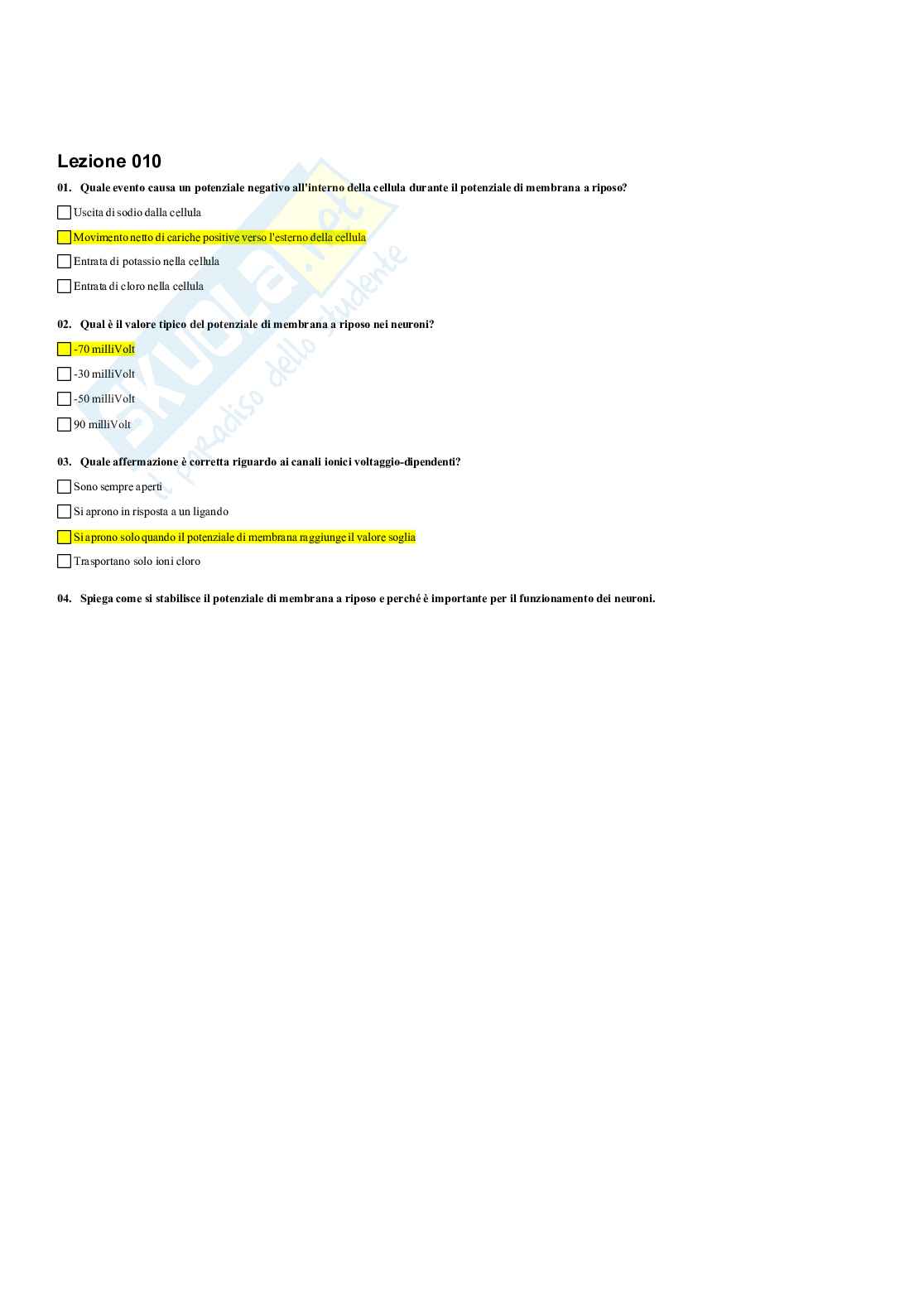 Paniere Fisiologia umana e dello sport (2026) - Risposte multiple corrette Pag. 11