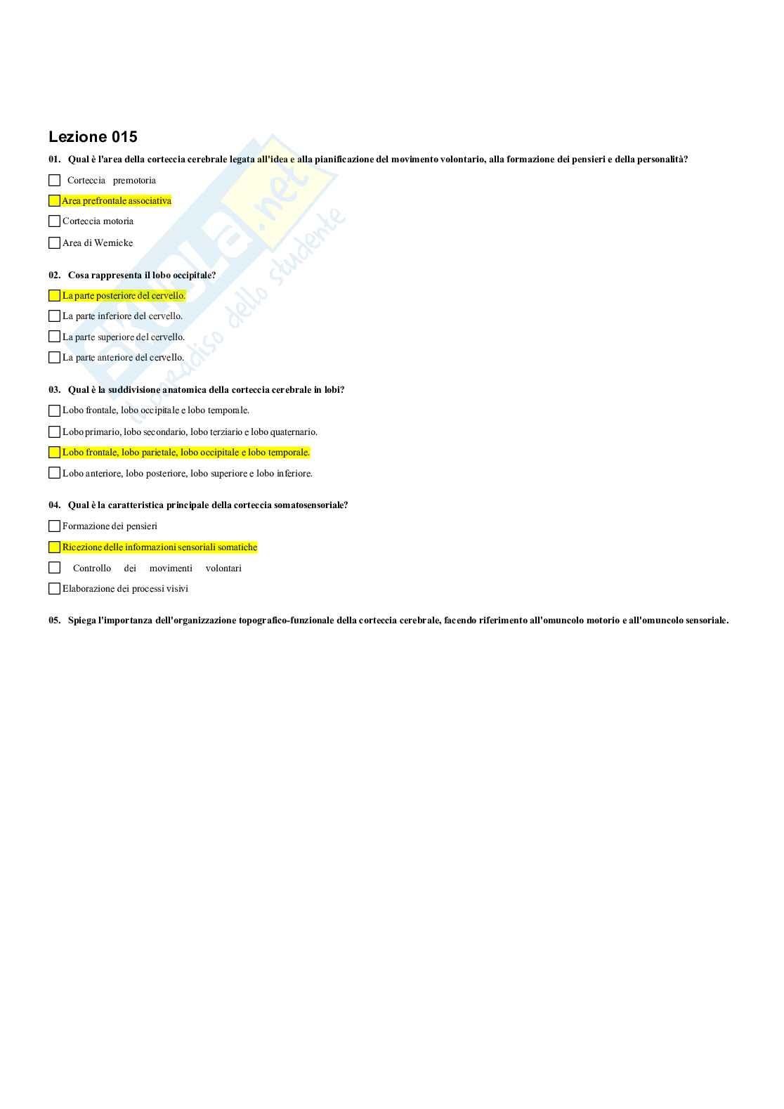 Paniere Fisiologia umana e dello sport (2026) - Risposte multiple corrette Pag. 16