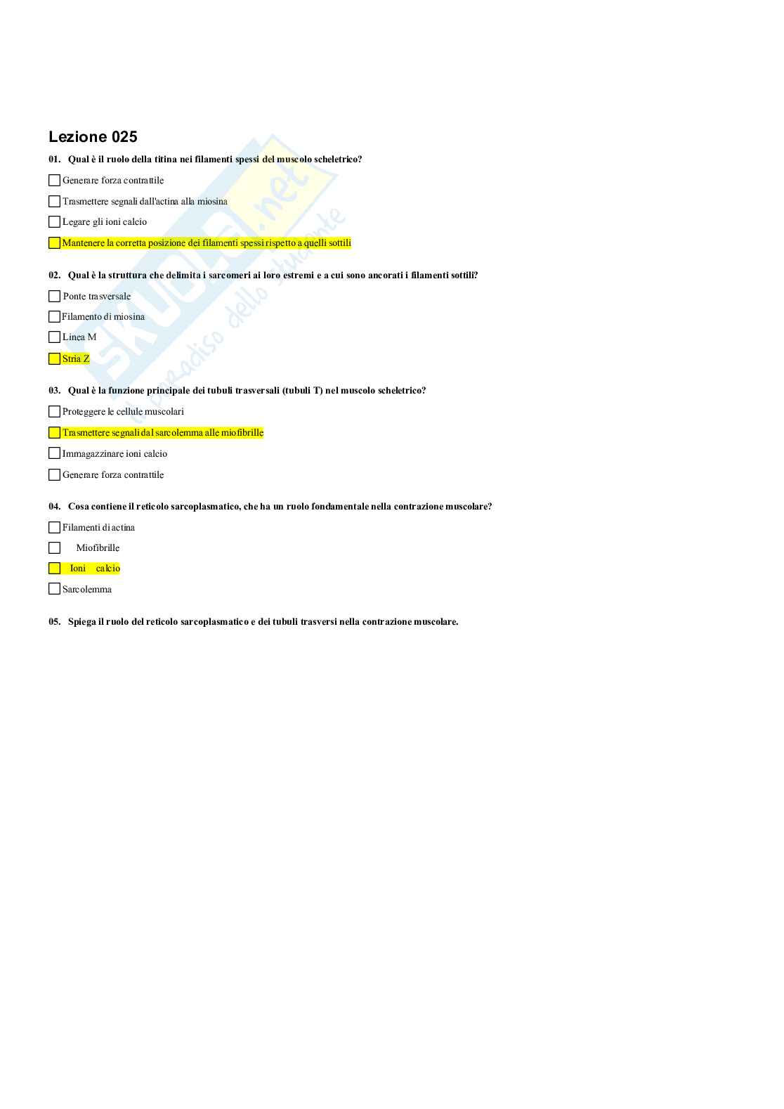 Paniere Fisiologia umana e dello sport (2026) - Risposte multiple corrette Pag. 26
