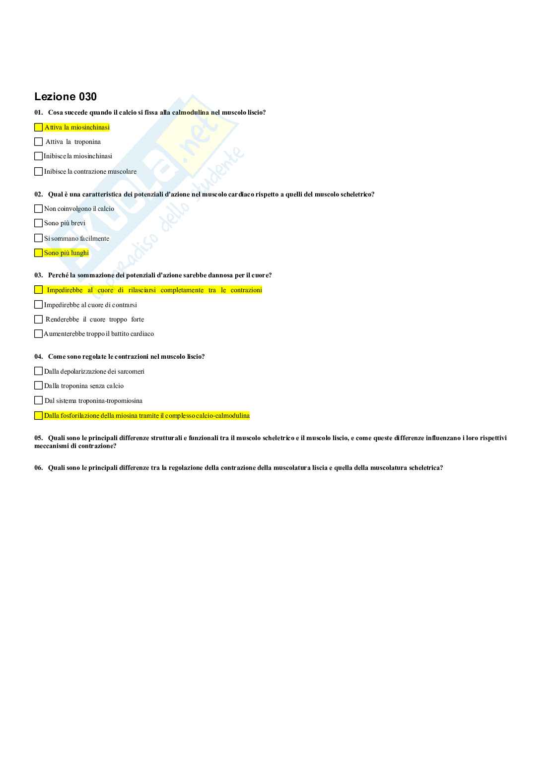 Paniere Fisiologia umana e dello sport (2026) - Risposte multiple corrette Pag. 31