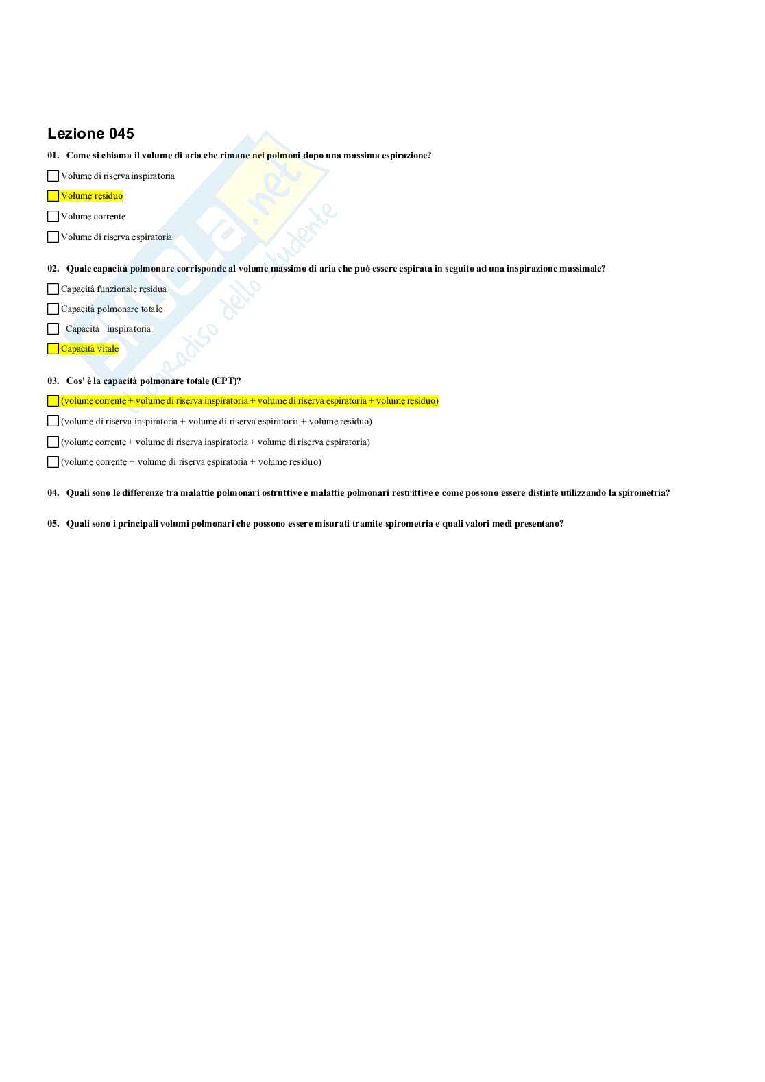 Paniere Fisiologia umana e dello sport (2026) - Risposte multiple corrette Pag. 46