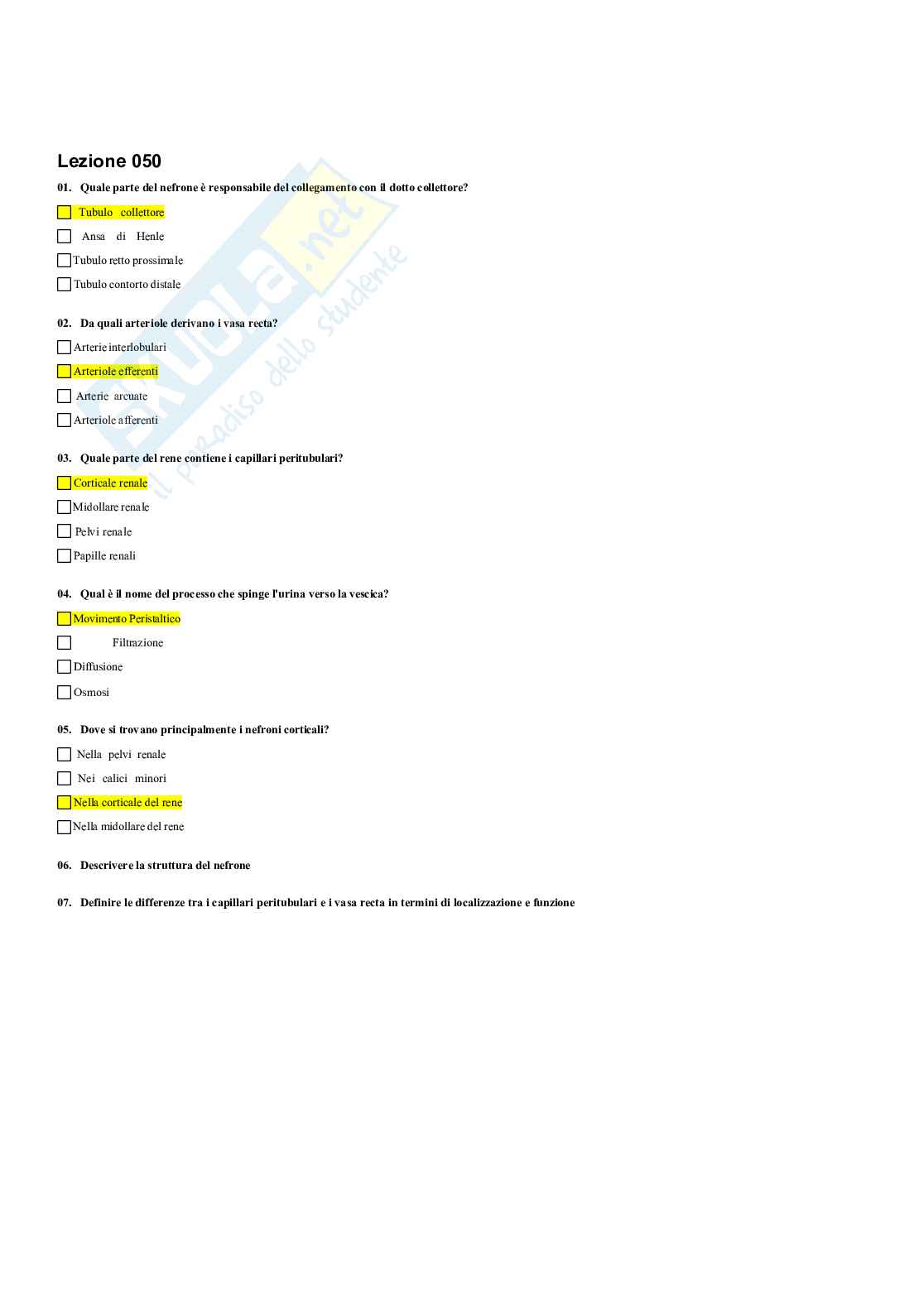 Paniere Fisiologia umana e dello sport (2026) - Risposte multiple corrette Pag. 51