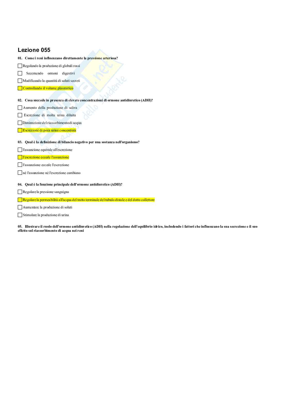 Paniere Fisiologia umana e dello sport (2026) - Risposte multiple corrette Pag. 56