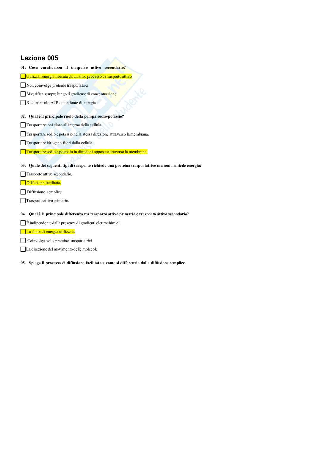 Paniere Fisiologia umana e dello sport (2026) - Risposte multiple corrette Pag. 6