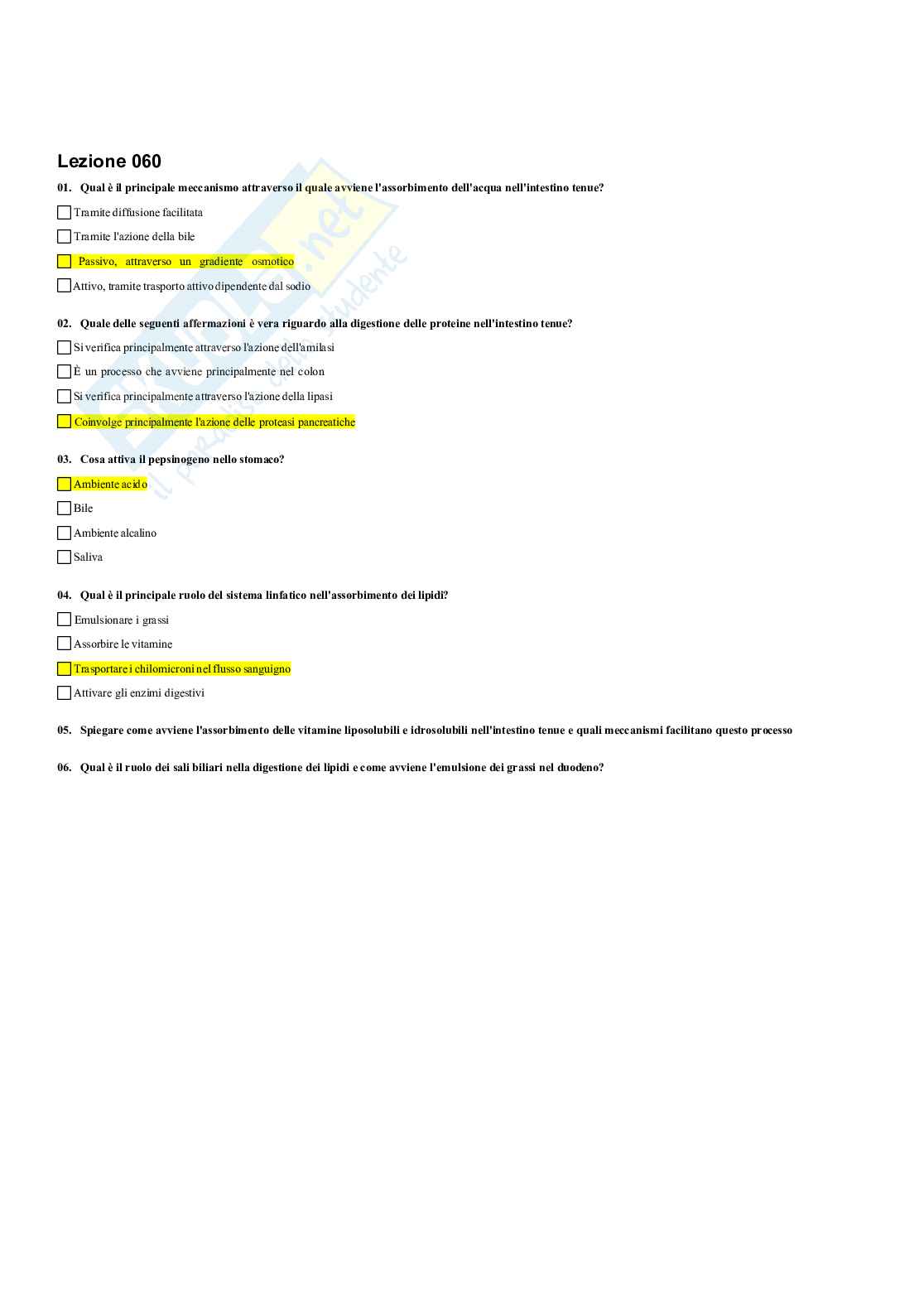 Paniere Fisiologia umana e dello sport (2026) - Risposte multiple corrette Pag. 61