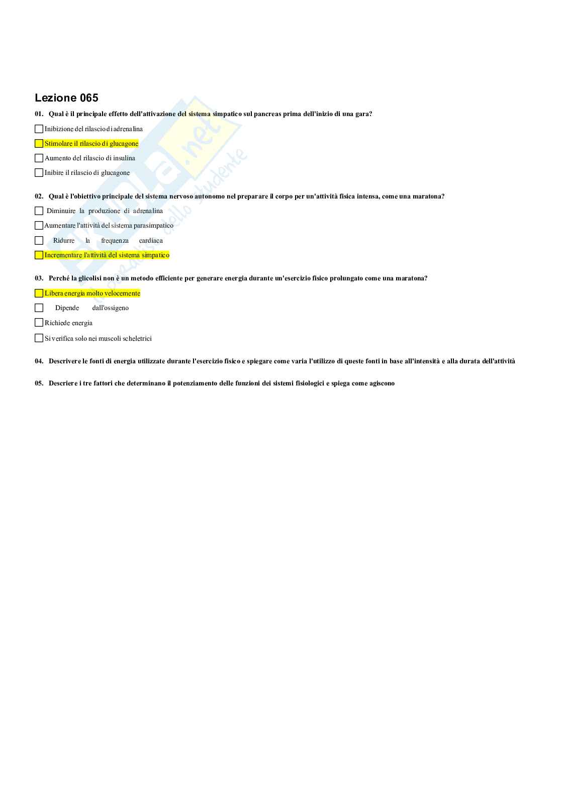 Paniere Fisiologia umana e dello sport (2026) - Risposte multiple corrette Pag. 66