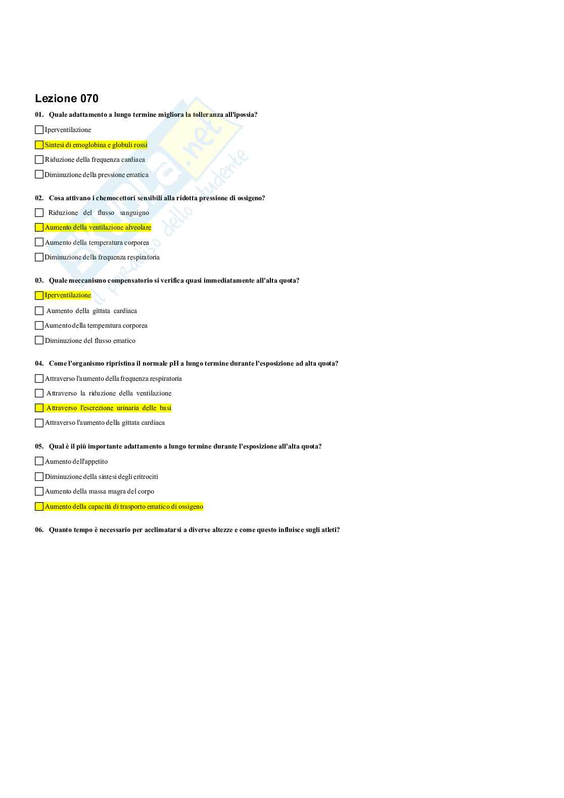 Paniere Fisiologia umana e dello sport (2026) - Risposte multiple corrette Pag. 71