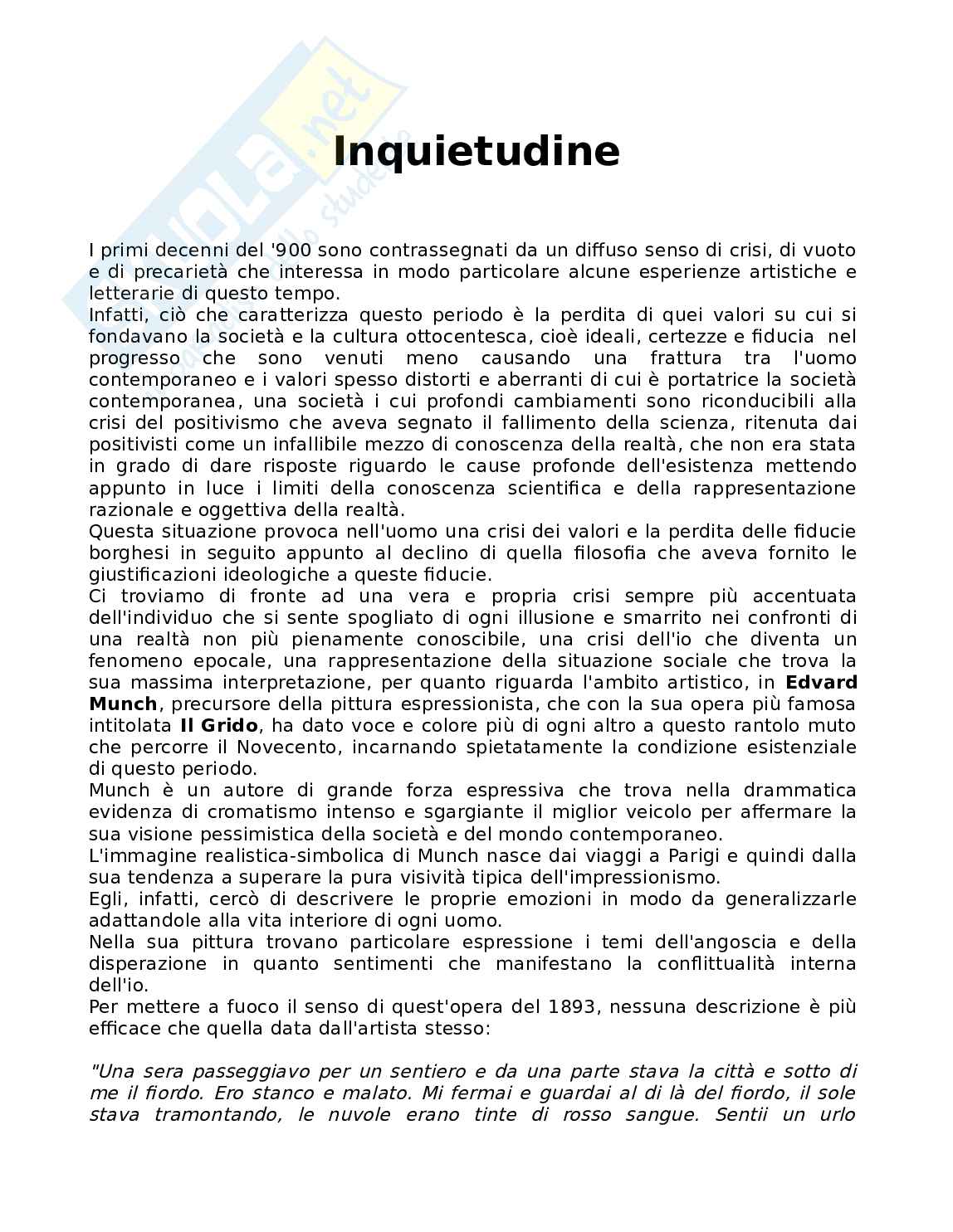 Inquietudine - Tesina per liceo scientifico Pag. 1