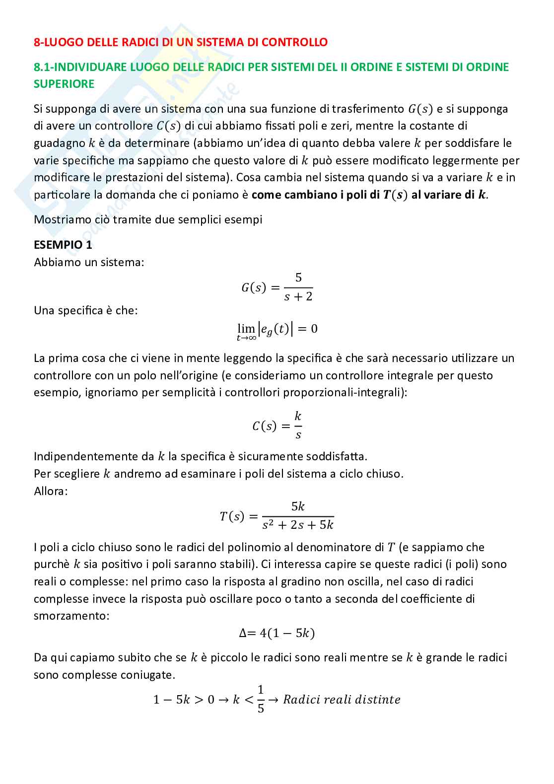 Controlli automatici, parte 8 - Luogo delle radici di un sistema di controllo Pag. 1