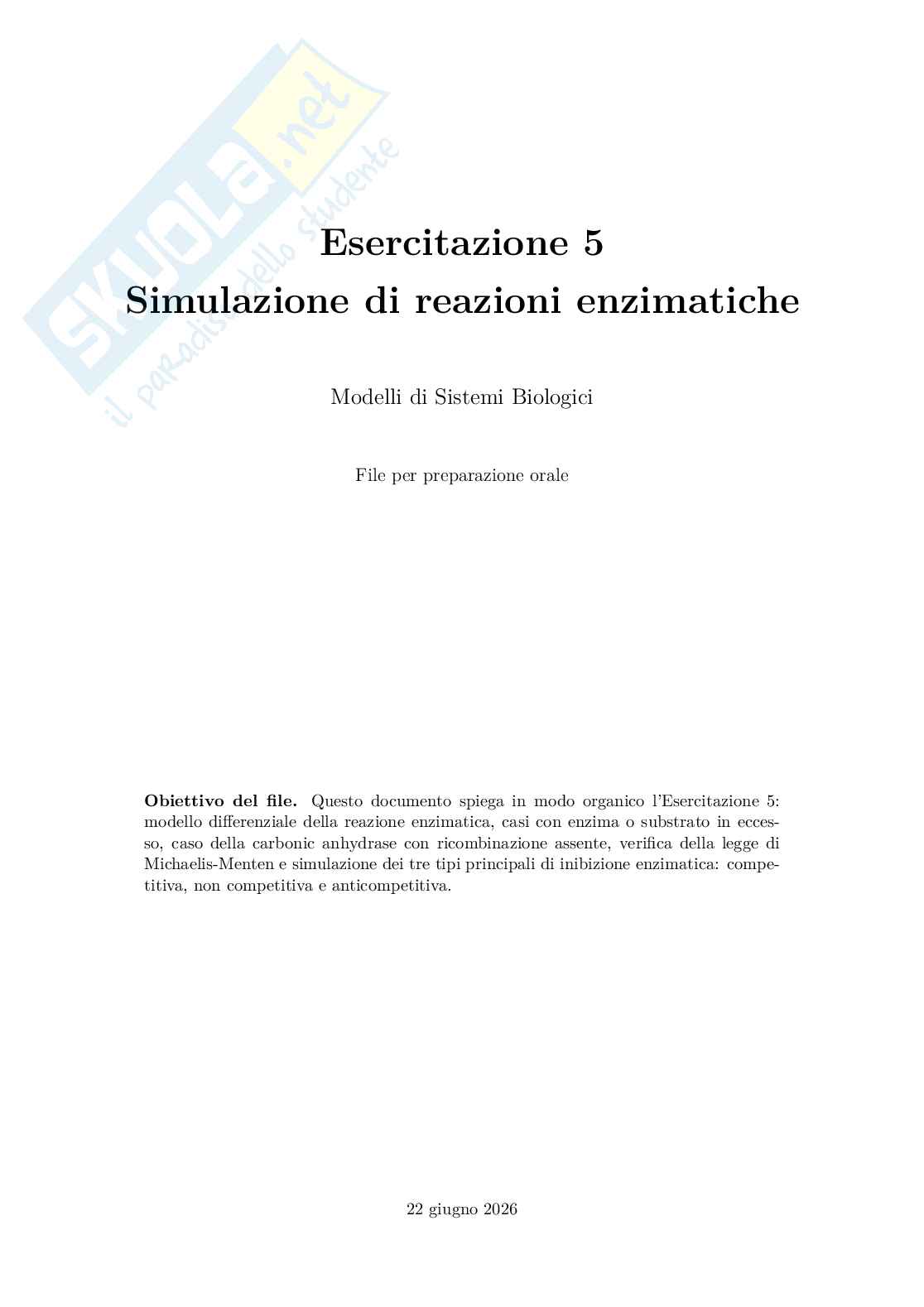 Esercitazione 5: Reazioni enzimatiche Pag. 1