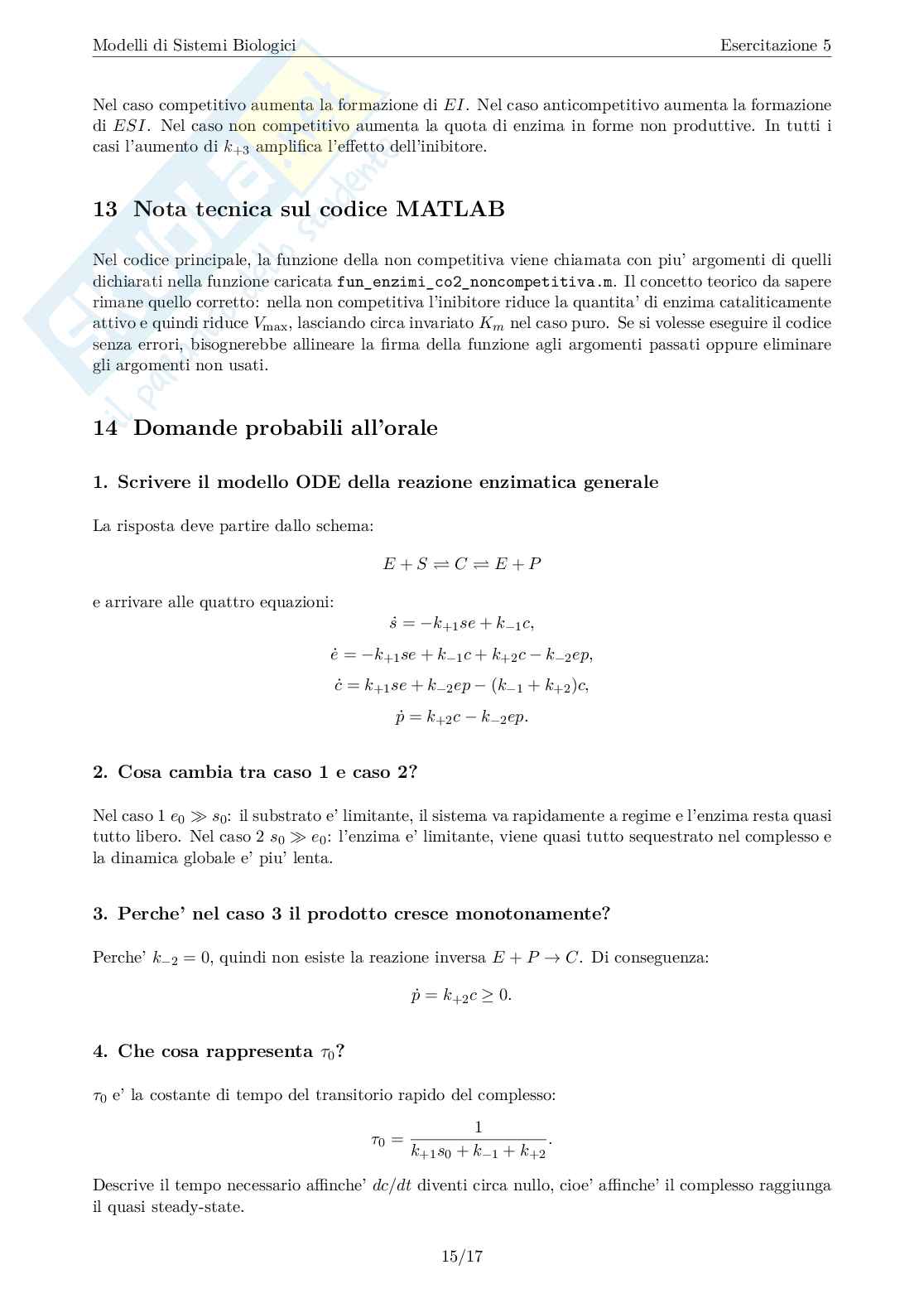 Esercitazione 5: Reazioni enzimatiche Pag. 16