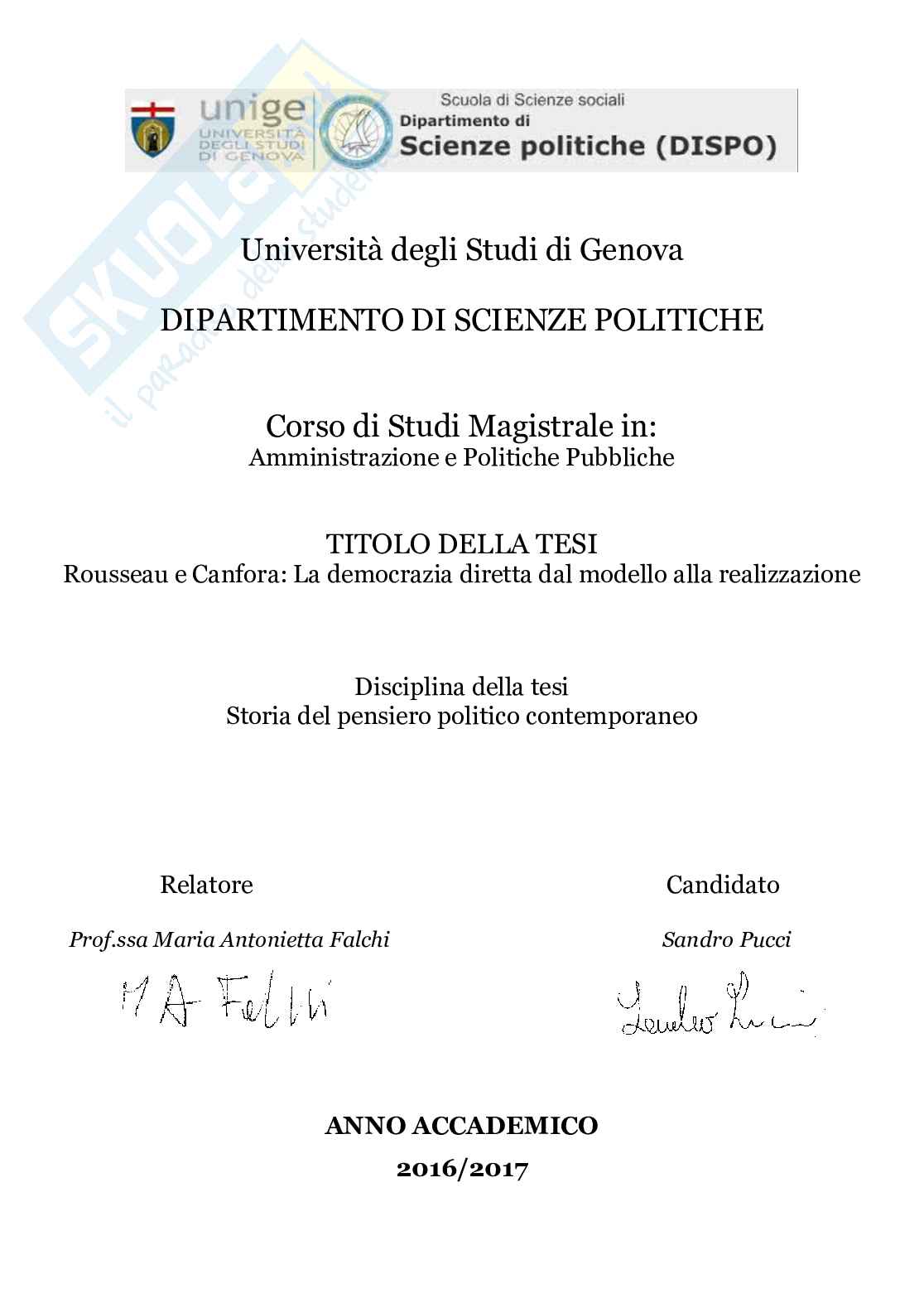 Rousseau e Canfora: La democrazia diretta dal modello alla realizzazione Pag. 1