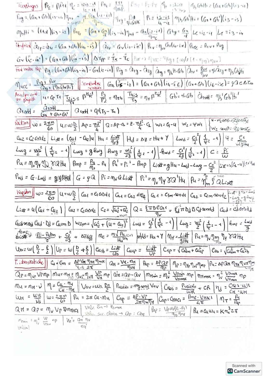 Formulario di Sistemi energetici e macchine a fluido 1 (SEIMAFI) per secondo esonero + traccia svolta Pag. 1
