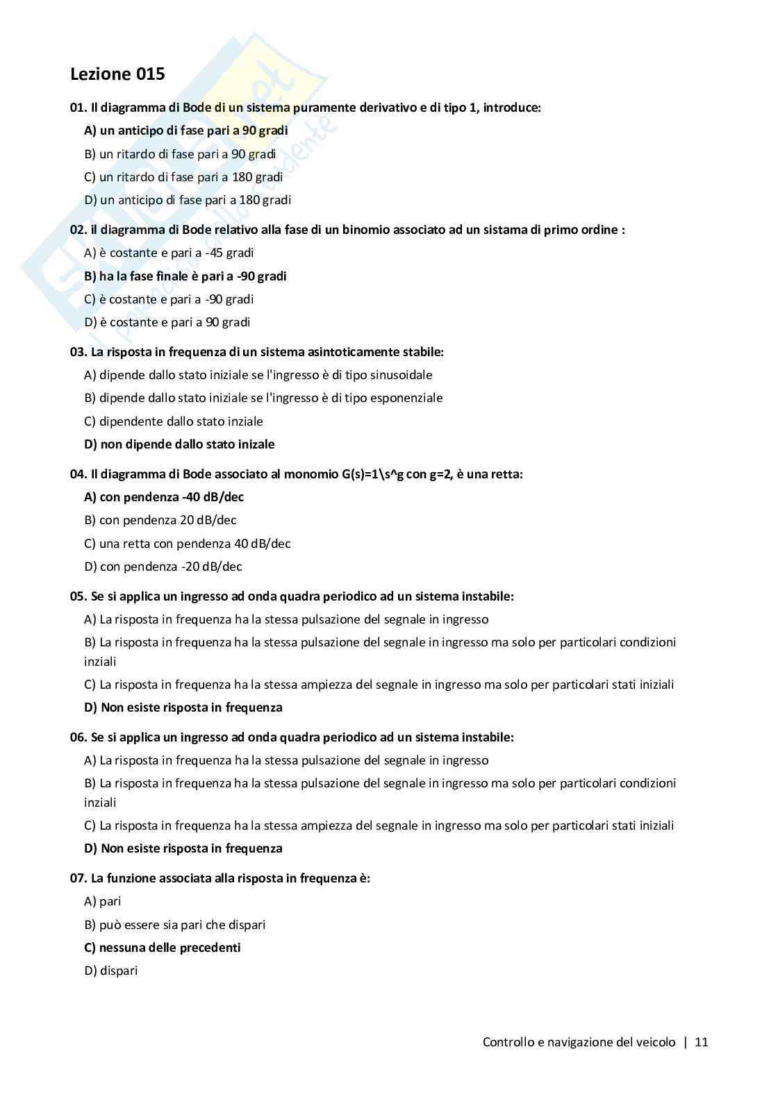 Quiz risolti Controllo e navigazione del veicolo, 2026 Pag. 11