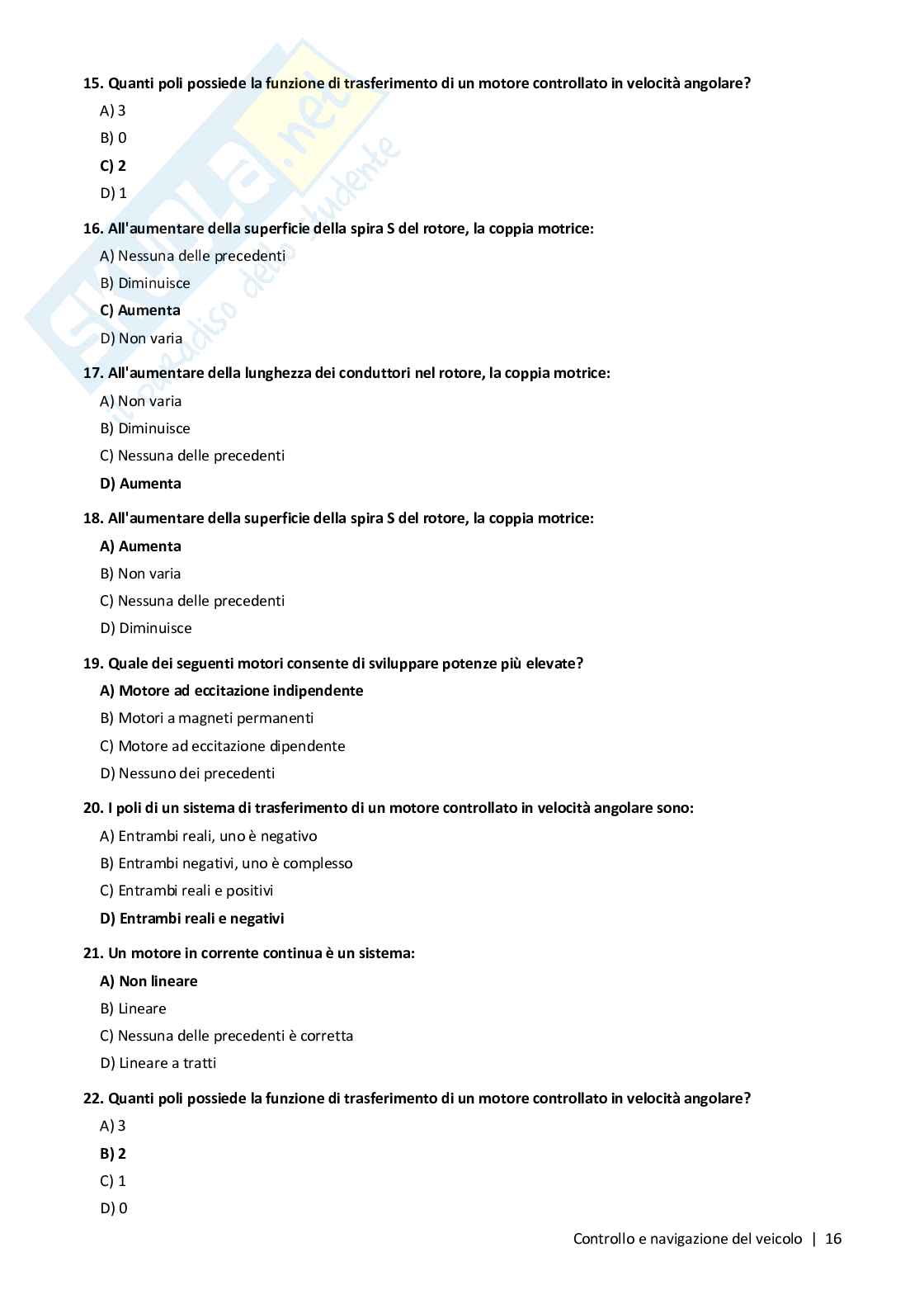 Quiz risolti Controllo e navigazione del veicolo, 2026 Pag. 16