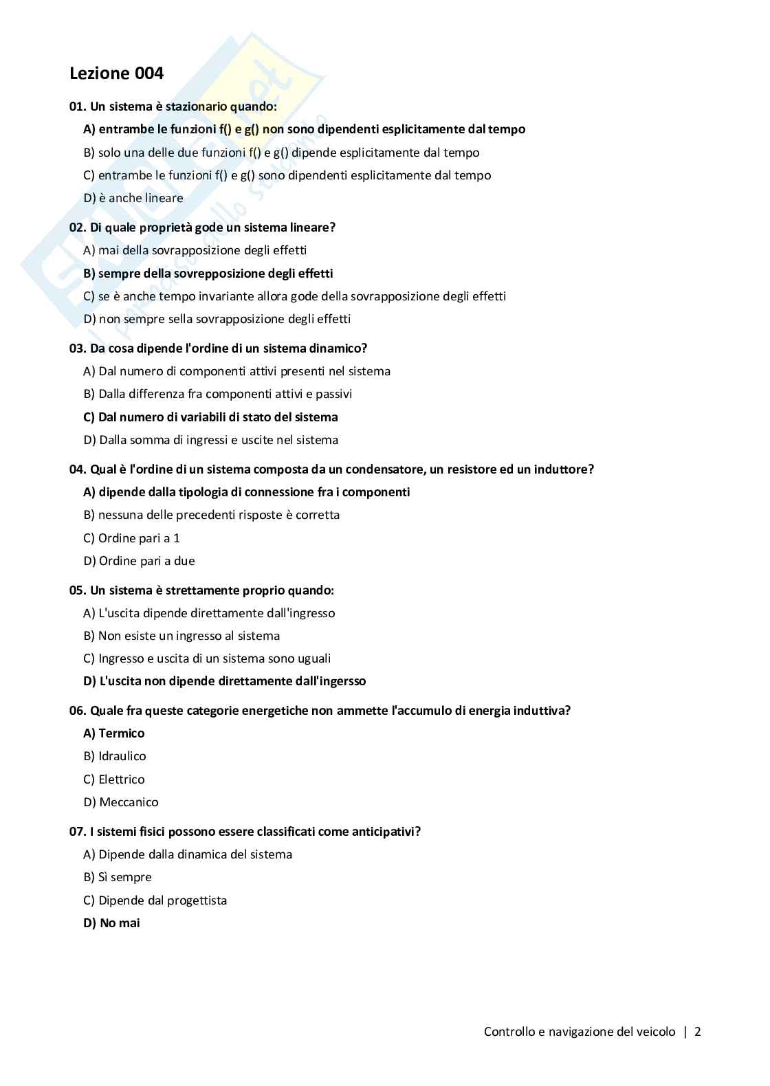 Quiz risolti Controllo e navigazione del veicolo, 2026 Pag. 2