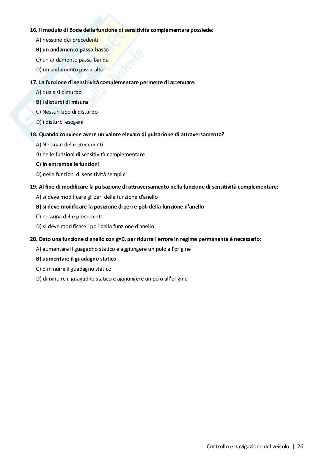 Quiz risolti Controllo e navigazione del veicolo, 2026 Pag. 26