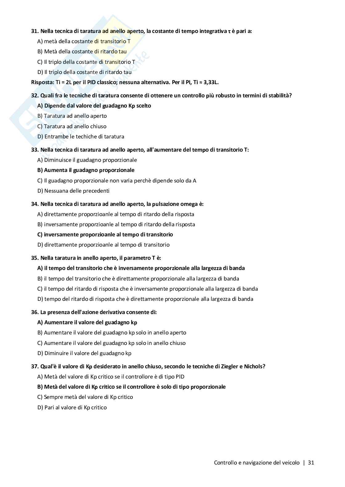 Quiz risolti Controllo e navigazione del veicolo, 2026 Pag. 31