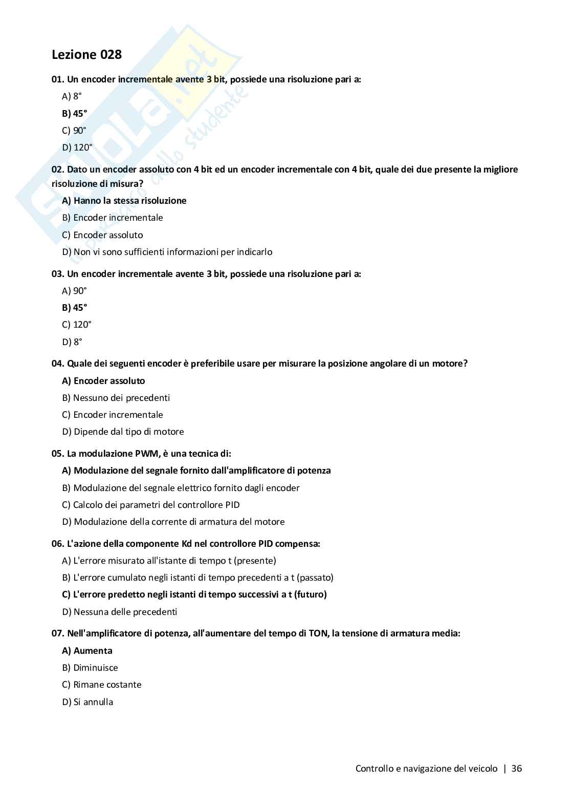 Quiz risolti Controllo e navigazione del veicolo, 2026 Pag. 36