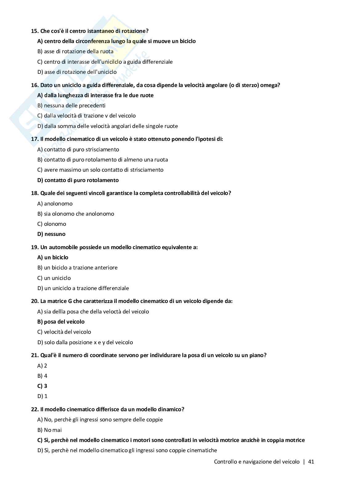 Quiz risolti Controllo e navigazione del veicolo, 2026 Pag. 41