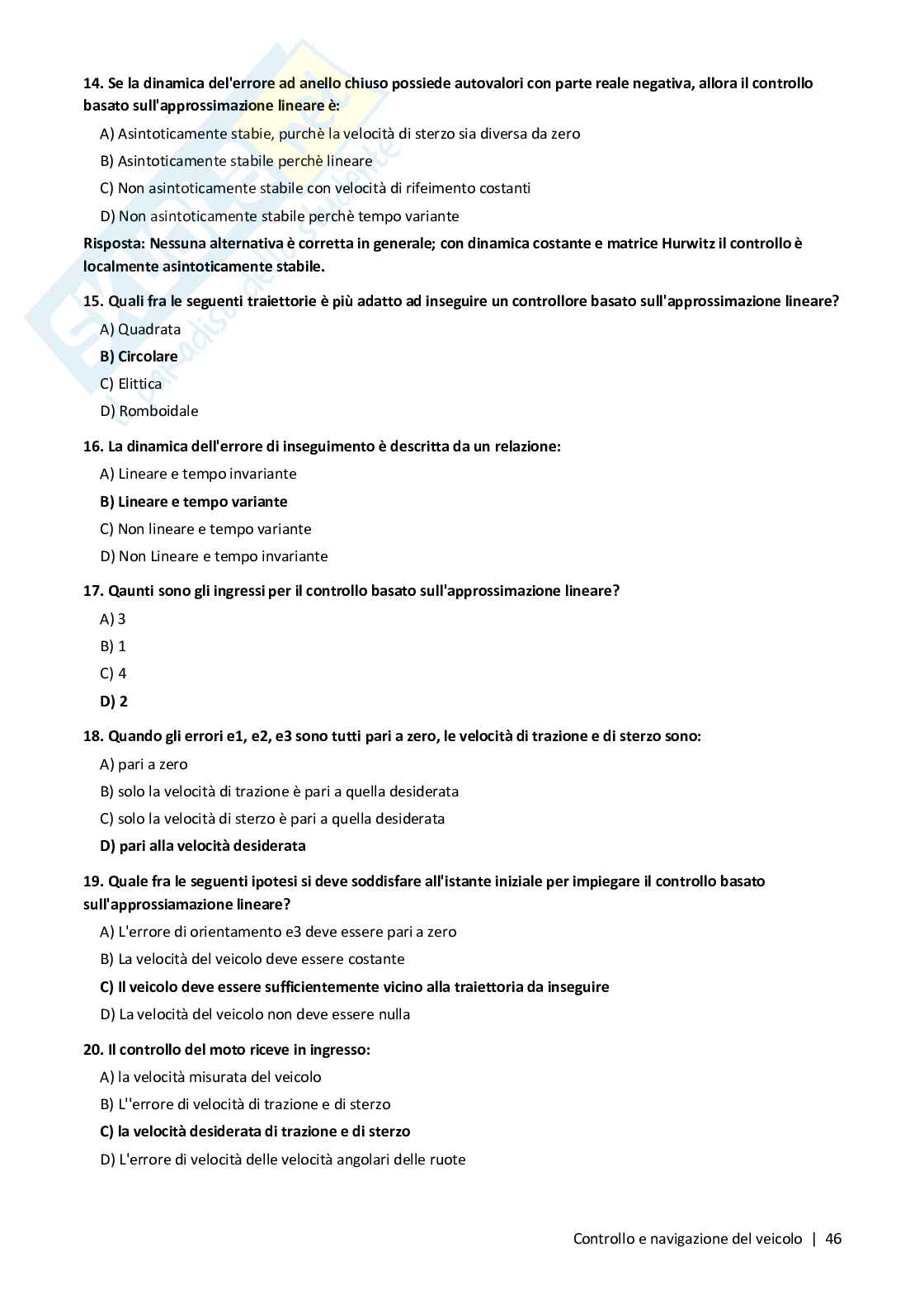 Quiz risolti Controllo e navigazione del veicolo, 2026 Pag. 46