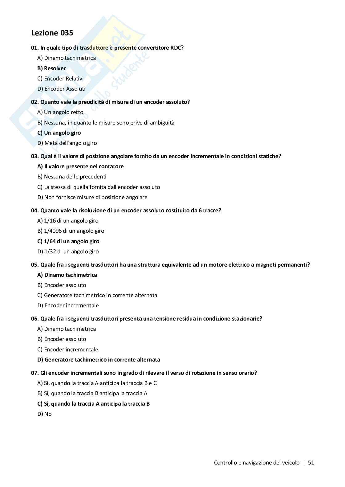 Quiz risolti Controllo e navigazione del veicolo, 2026 Pag. 51