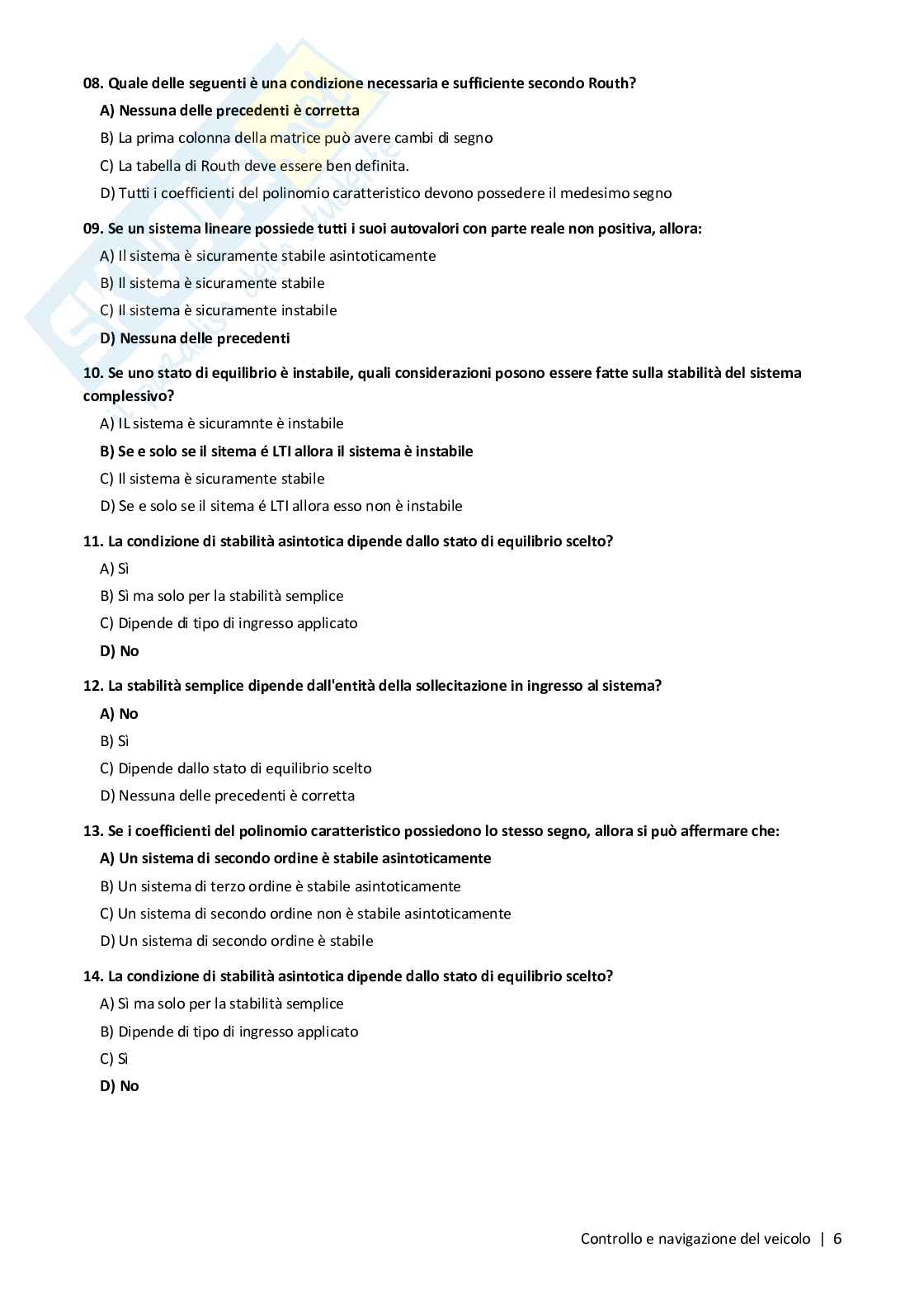 Quiz risolti Controllo e navigazione del veicolo, 2026 Pag. 6