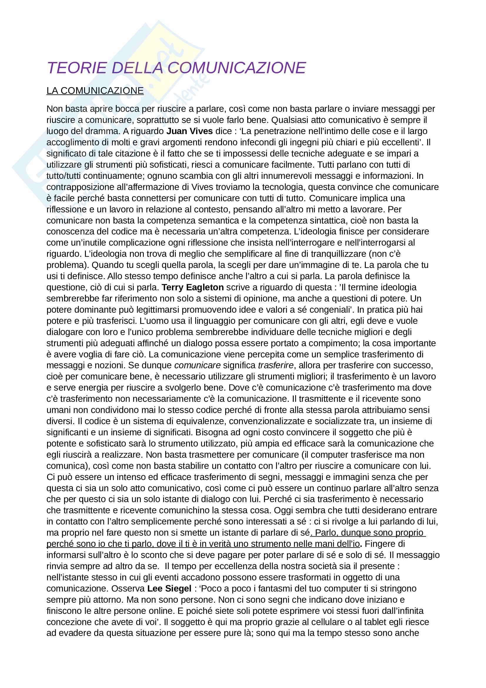 Teorie della comunicazione Pag. 1