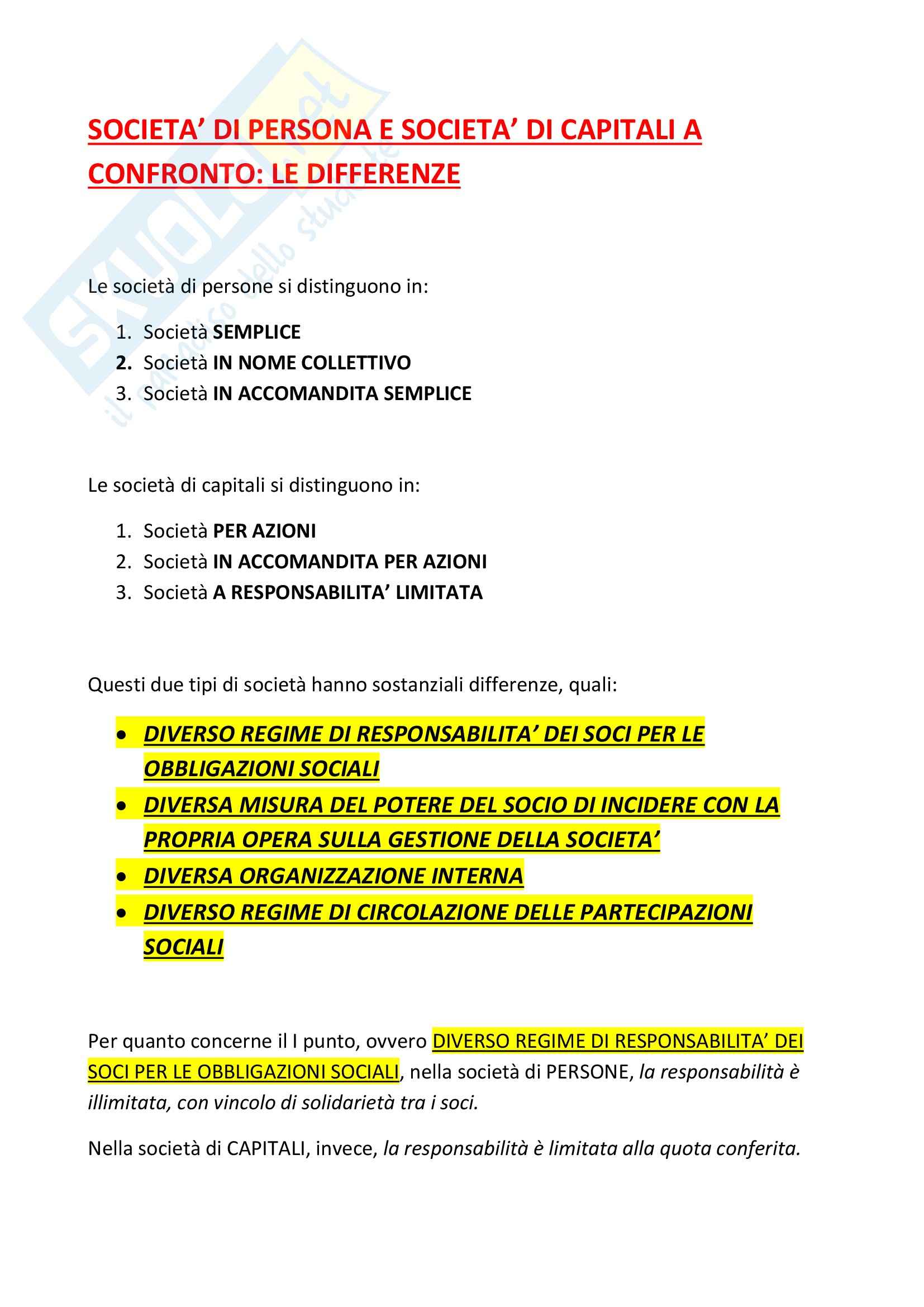Società di persone e di capitali, Diritto commerciale Pag. 1