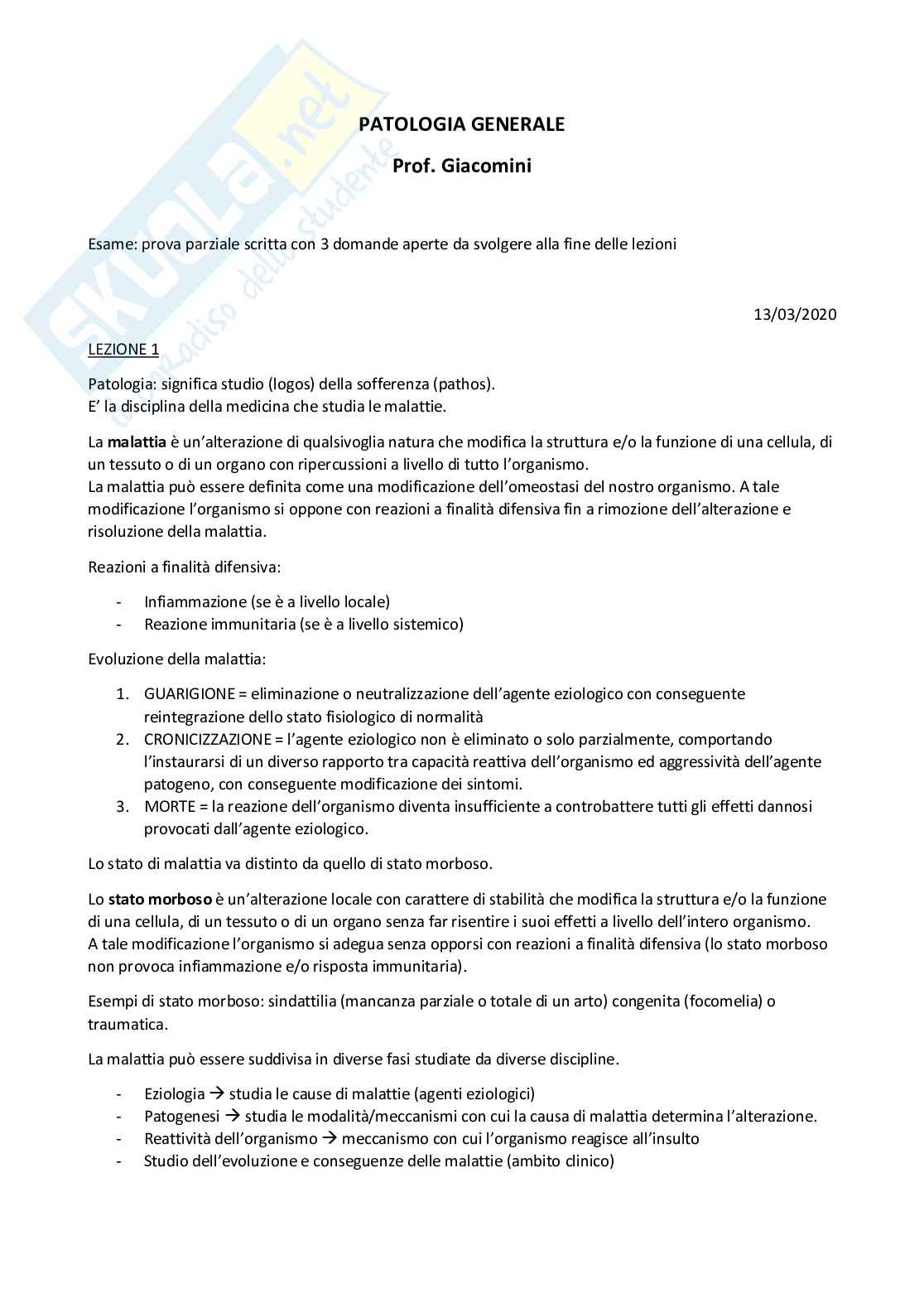 Patologia Generale Pag. 1