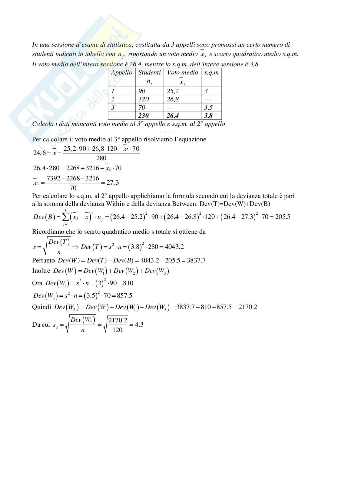 Devianza within e between - esercizio 3 Pag. 1