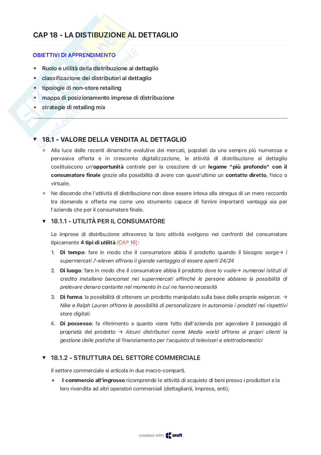 Appunti sulla distribuzione al dettaglio Pag. 1