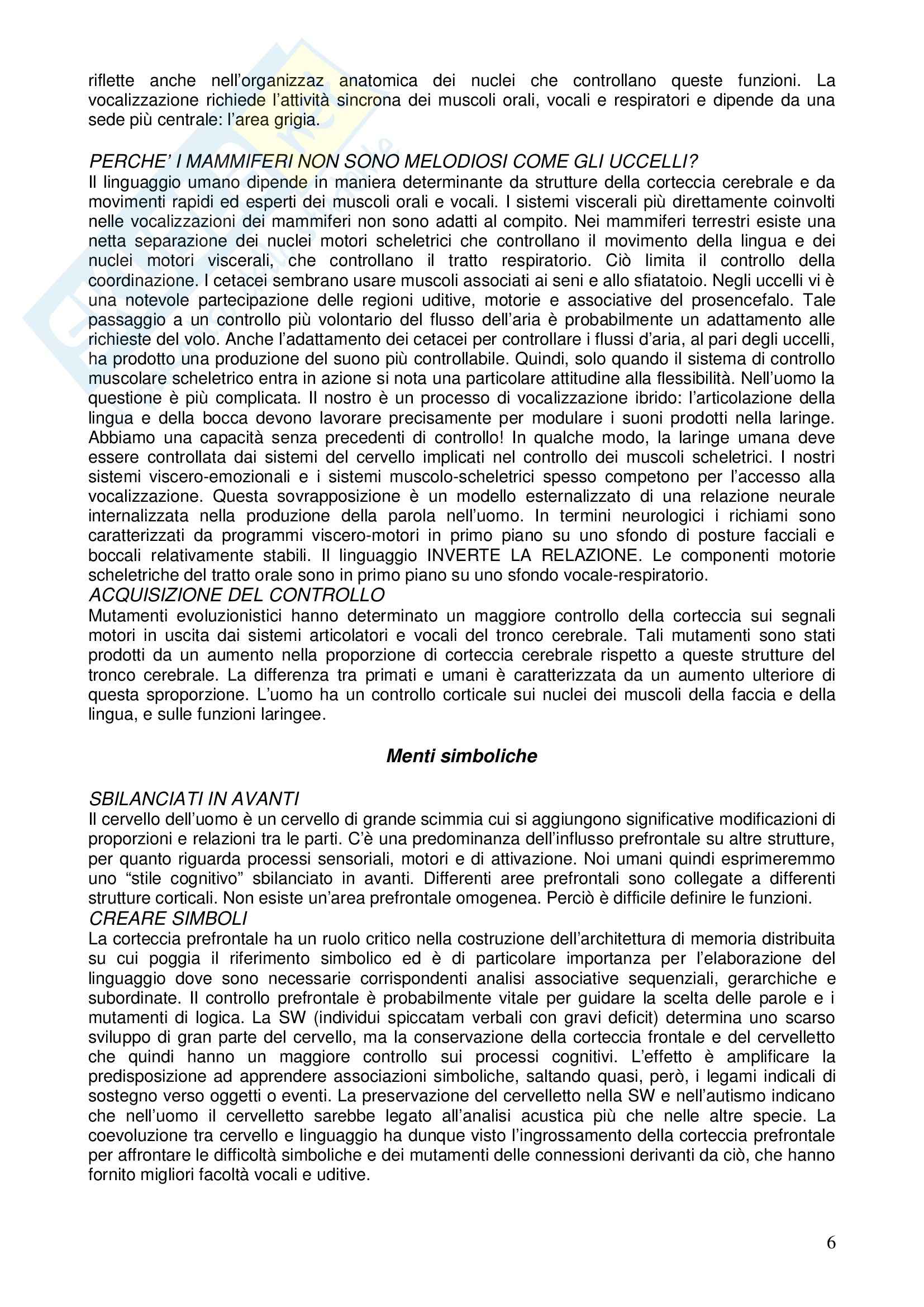 Riassunto esame Filosofia del Linguaggio, prof. Gensini, libro consigliato La Specie Simbolica, Deacon Pag. 6
