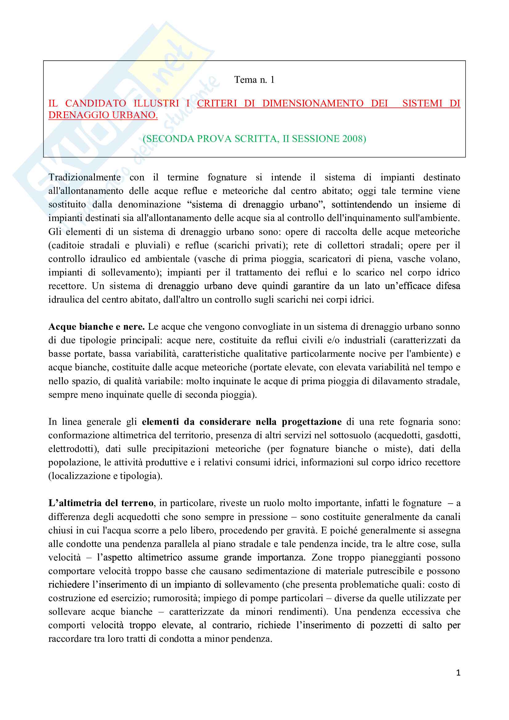 Temi svolti per la prima e seconda prova dell'esame di stato di ingegneria civile e ambientale Pag. 1
