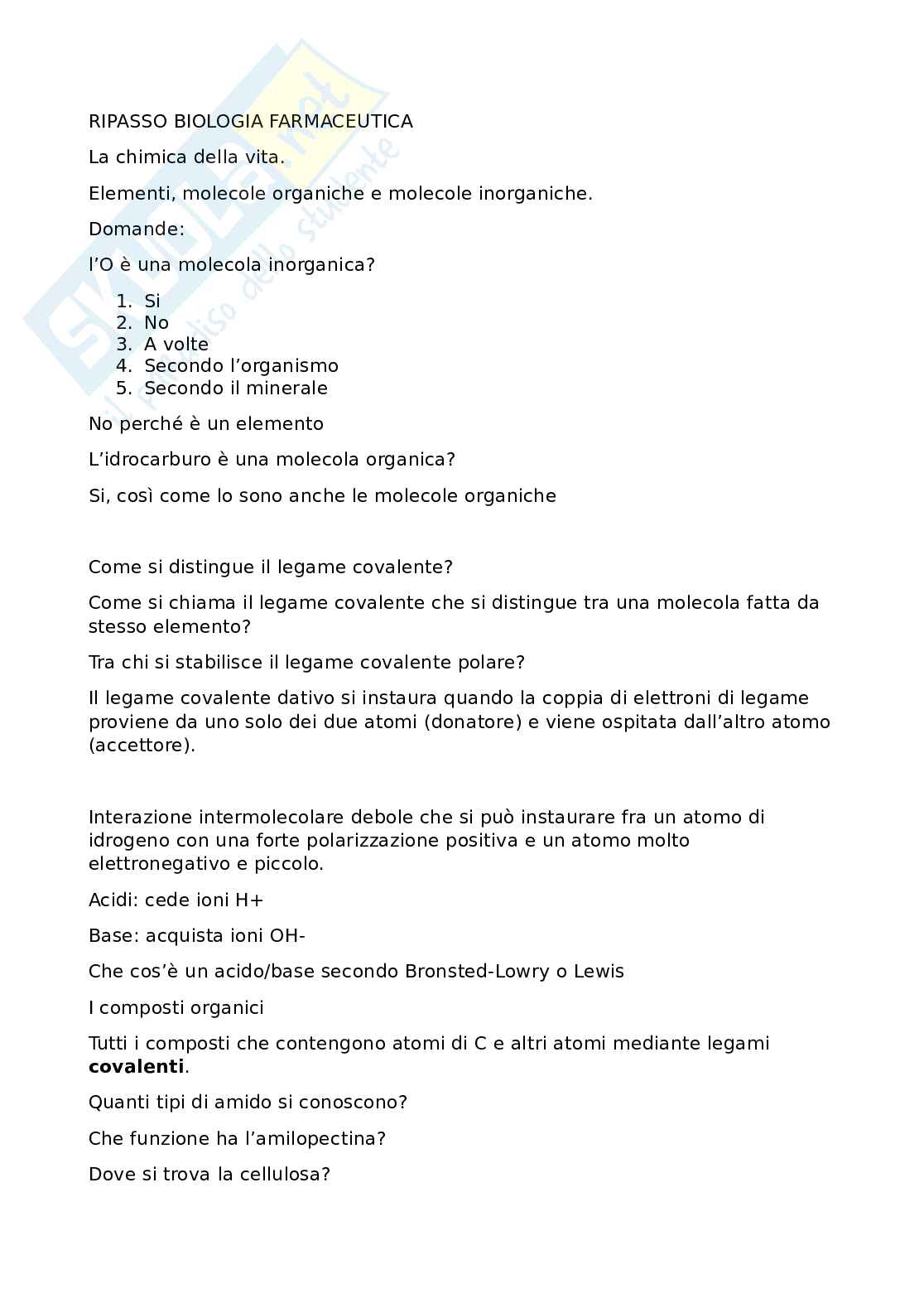 Ripasso Biologia farmaceutica Pag. 1