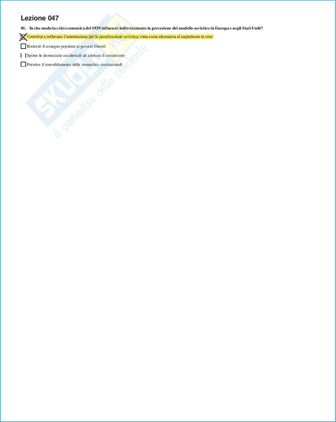 Risposte domande chiuse Storia contemporanea aggiornate 2026  Pag. 56