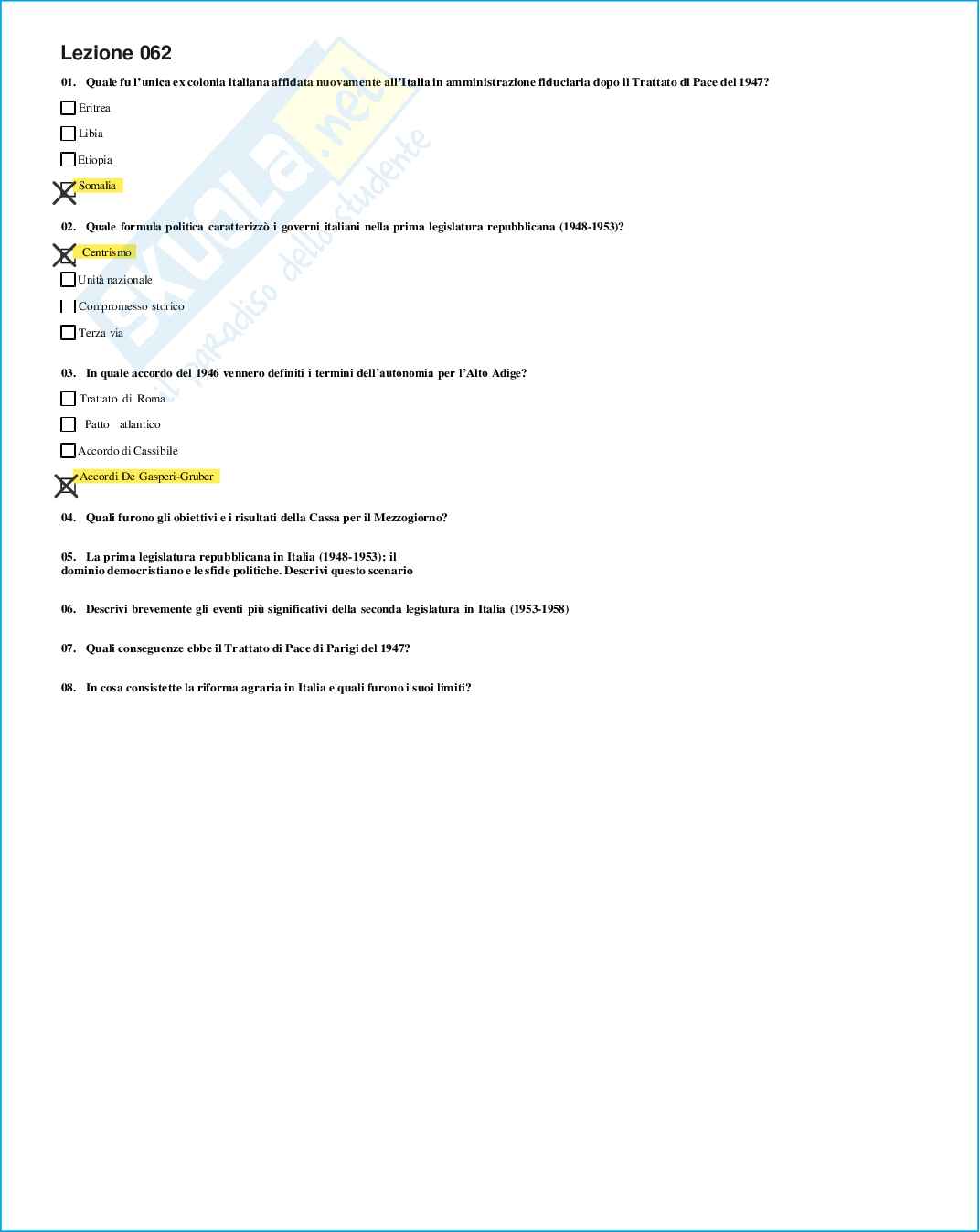 Risposte domande chiuse Storia contemporanea aggiornate 2026  Pag. 71