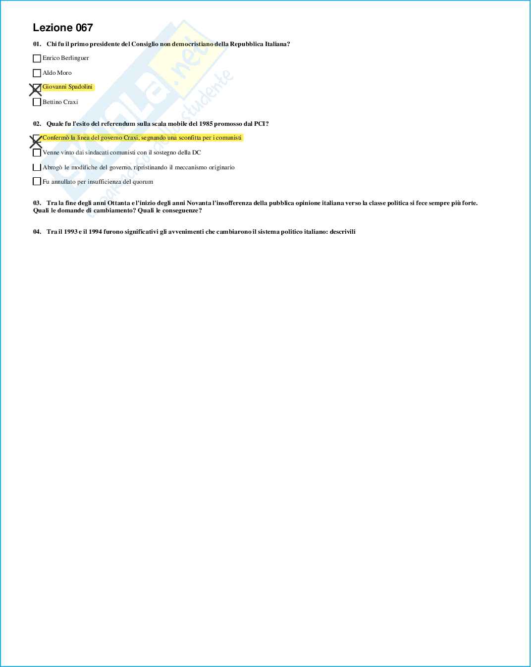 Risposte domande chiuse Storia contemporanea aggiornate 2026  Pag. 76