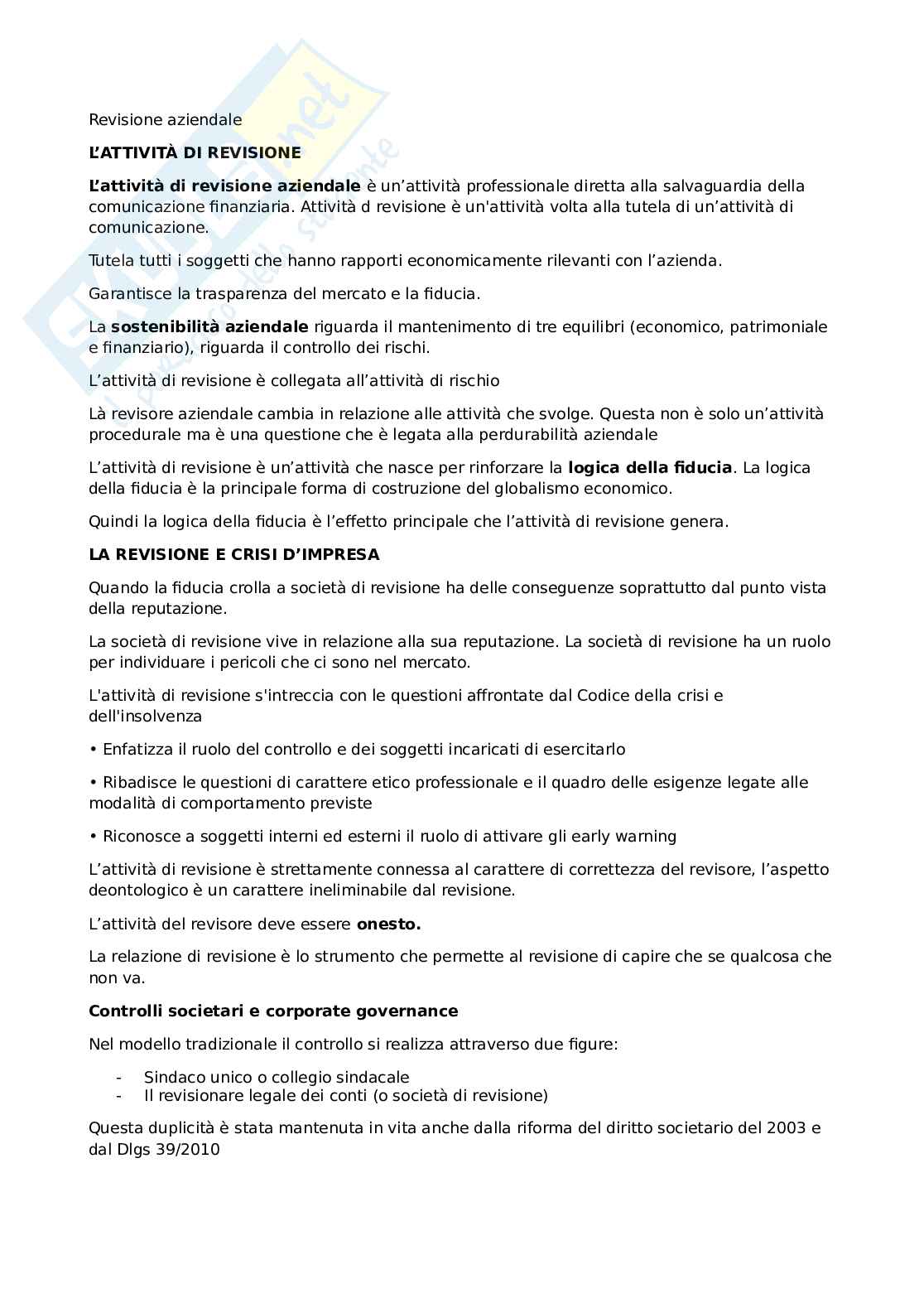 Appunti di Revisione aziendale Pag. 1