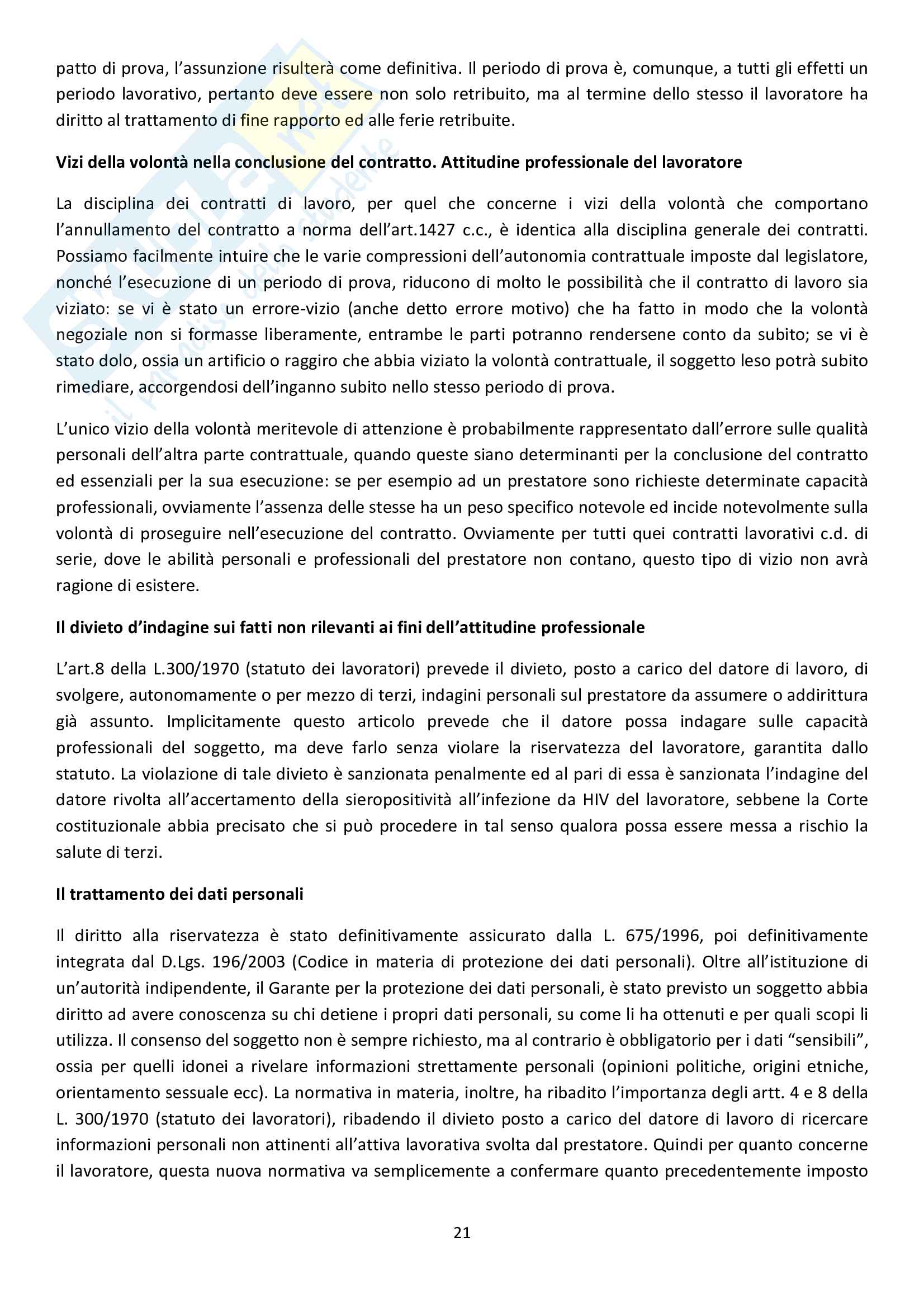 Riassunto esame Diritto del lavoro, prof. Chieco, libro consigliato Manuale di Diritto del Lavoro, Ghera Pag. 21
