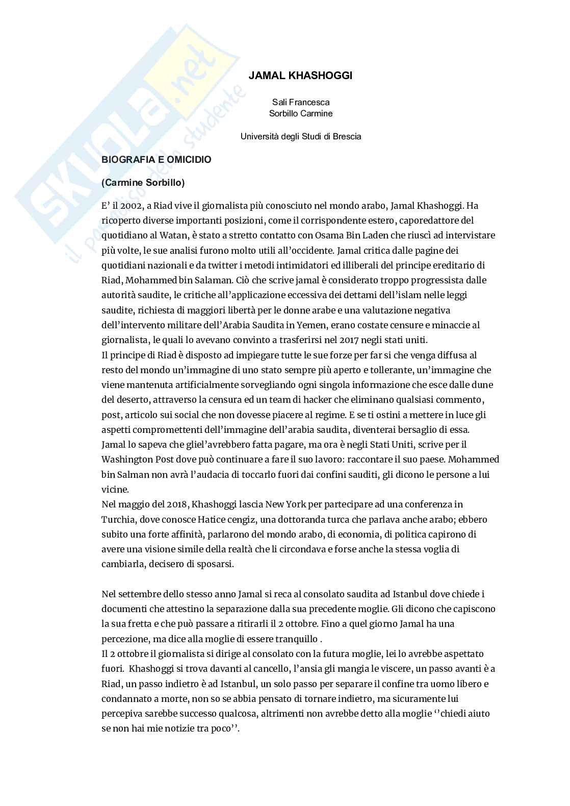 Appunti Diritto internazionale - Jamal Kashoggi Pag. 1