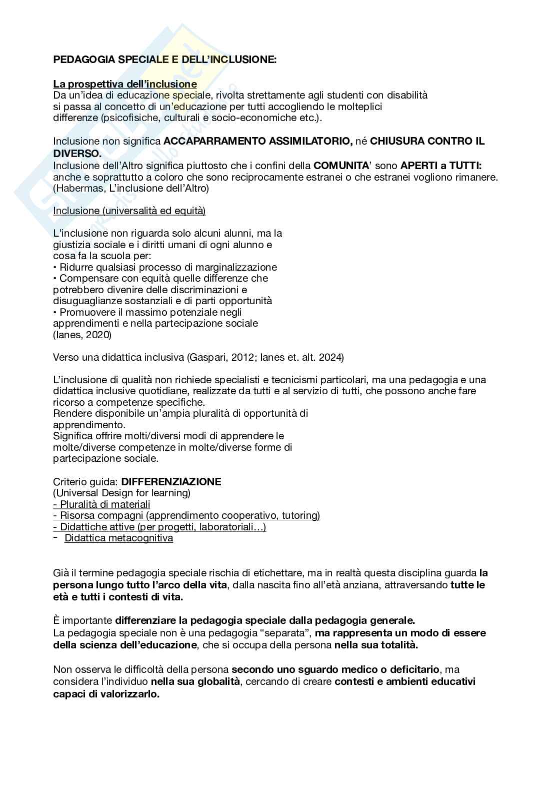Appunti Didattica e pedagogia speciale e dell'inclusione  Pag. 1