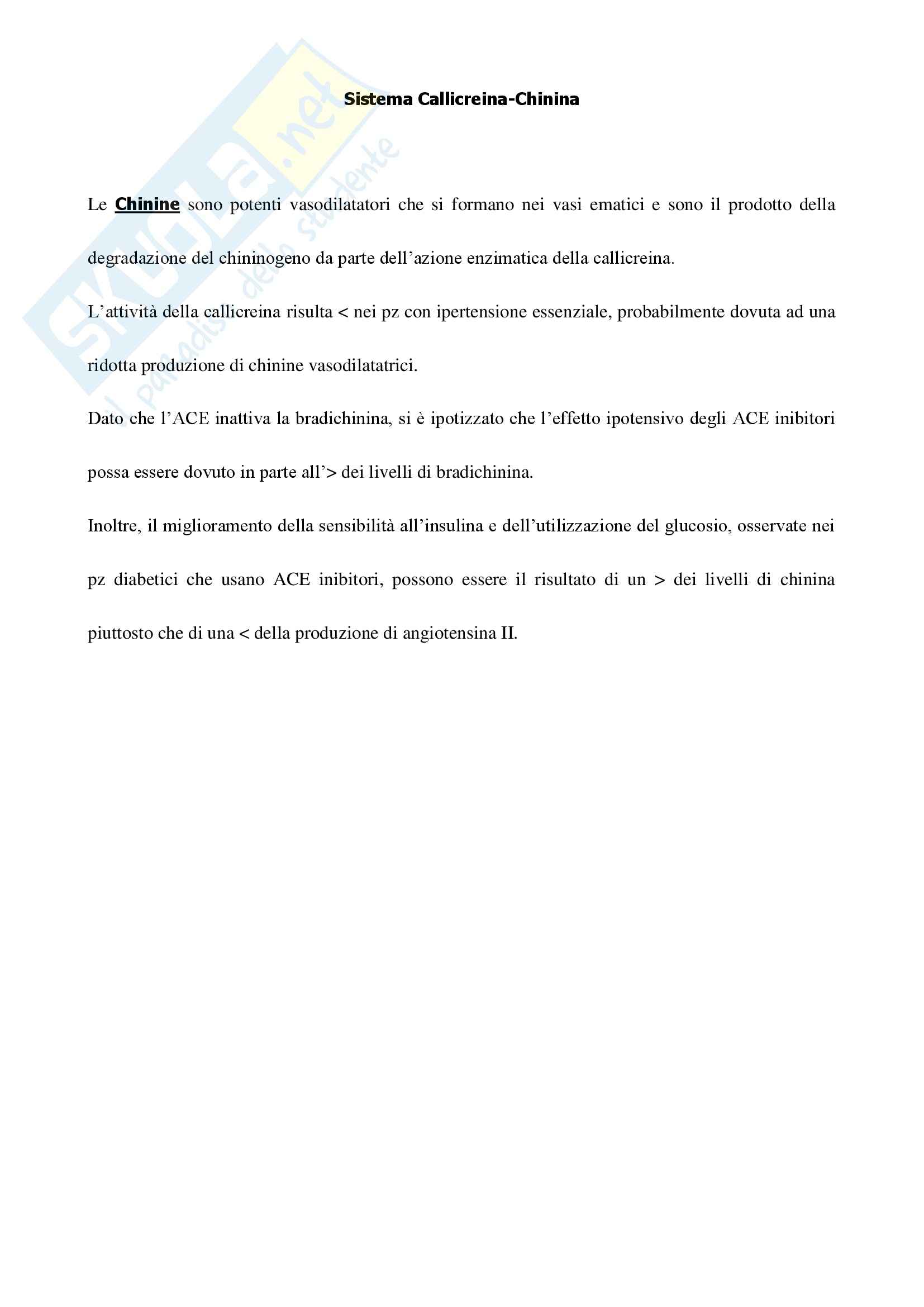Endocrinologia - il sistema callicreina chinina Pag. 1
