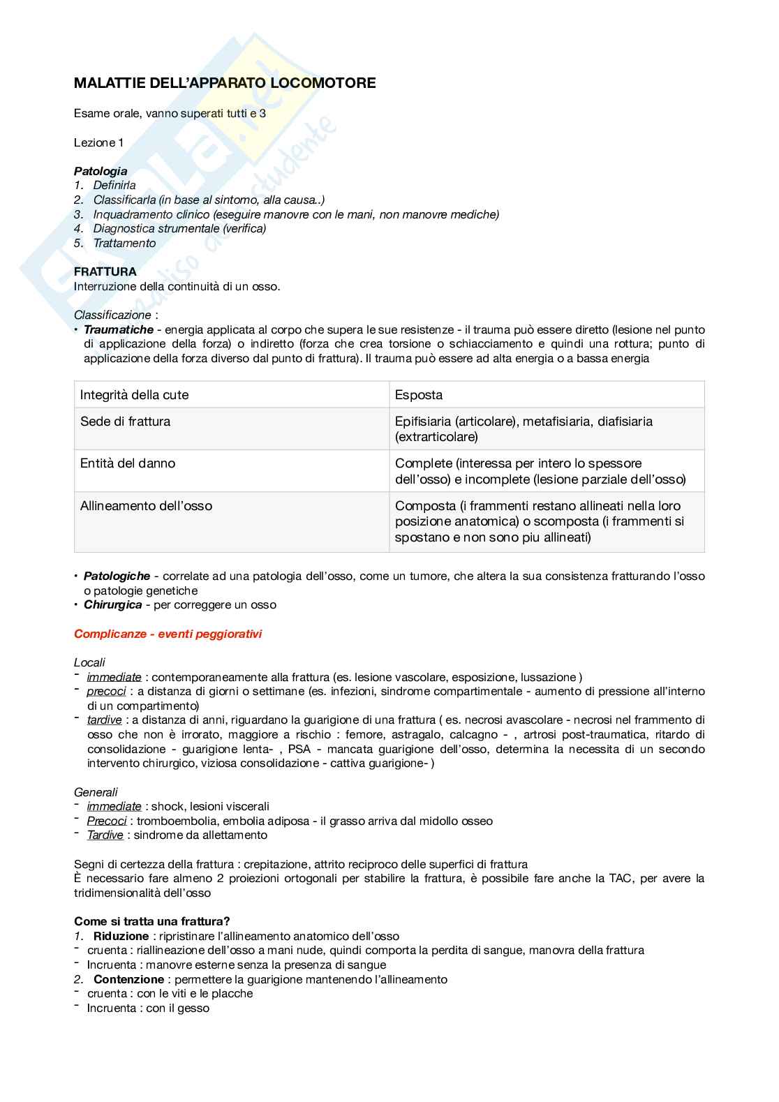 Malattie dell’apparato locomotore - ortopedia  Pag. 1