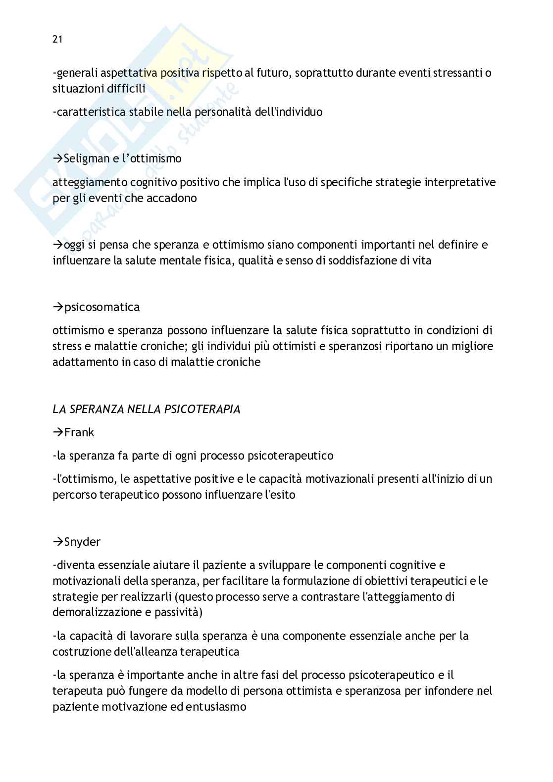 Riassunto esame Psicologia del benessere soggettivo e interpersonale, Prof. Balzarotti Stefania, libro consigliato Psicologia positiva e psicologia clinica, Ruini chiara Pag. 21