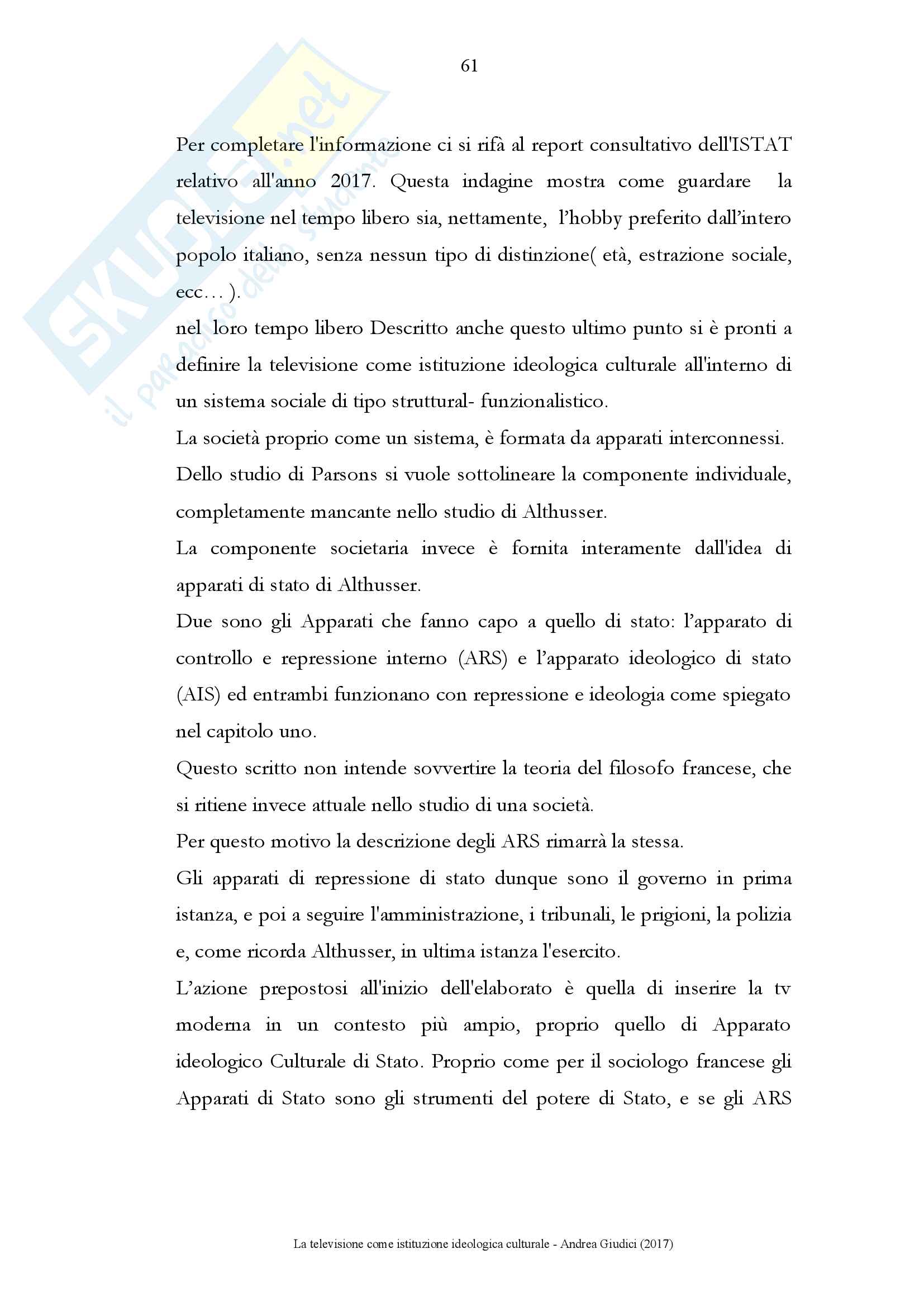 Andrea Giudici: Elaborato finale 2017. La televisione come istituzione ideologica culturale Pag. 61