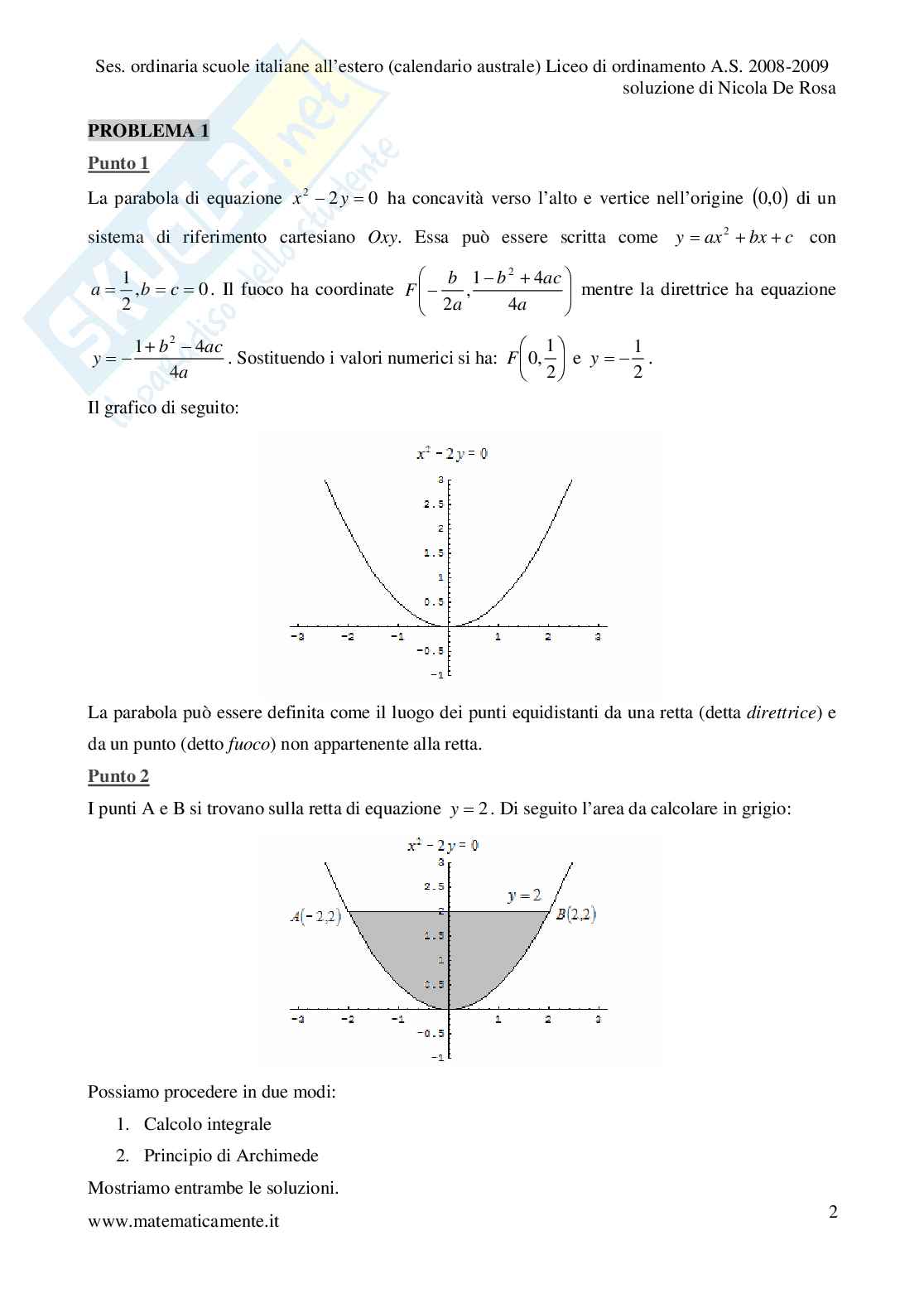 2009. Sessione ordinaria scuole italiane all'estero, calendario australe, liceo di ordinamento Pag. 2