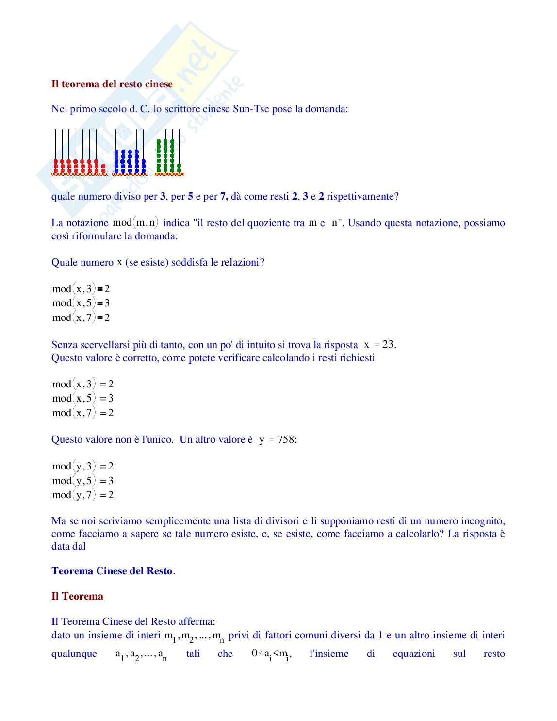 Il teorema del resto cinese Pag. 1
