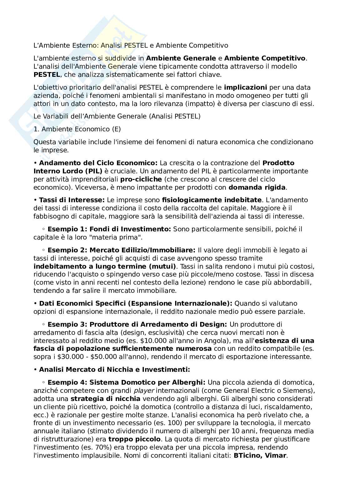L’ambiente esterno: Analisi PESTEL e ambiente competitivo Pag. 1