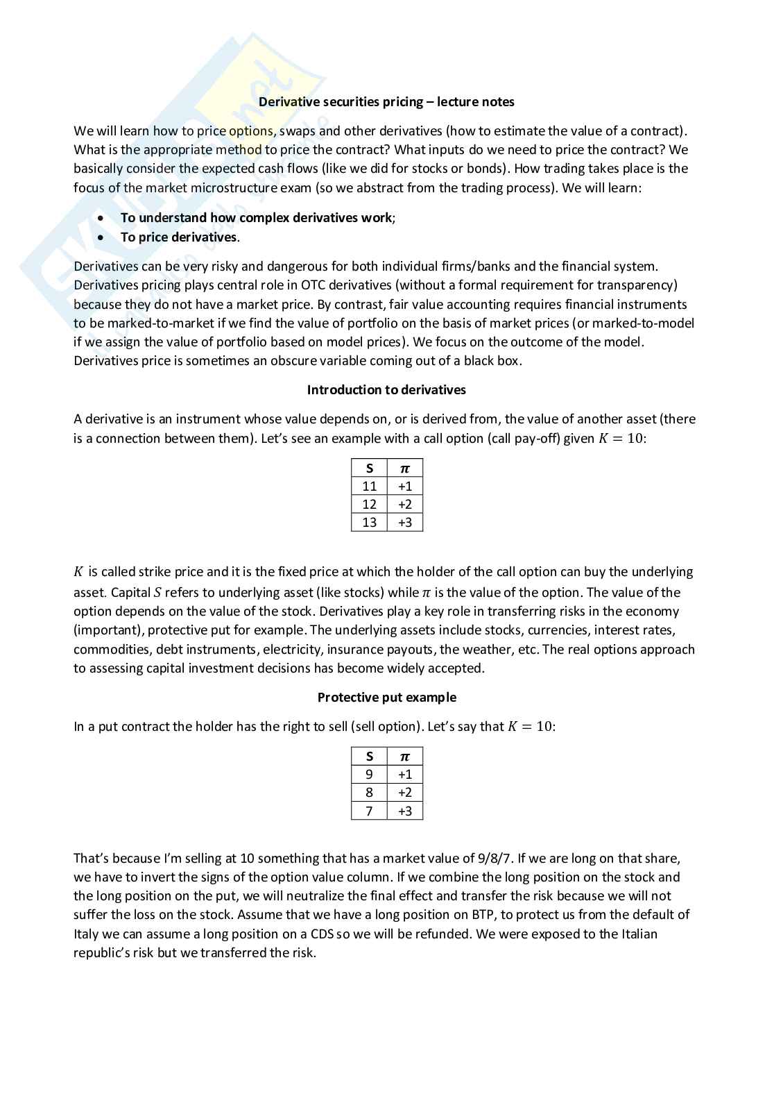 Derivative securities pricing - Appunti completi (ENG) Pag. 1
